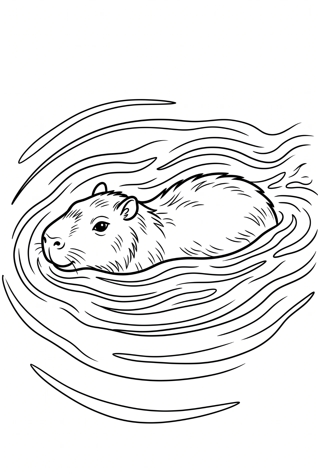 Swimming capybara coloring page