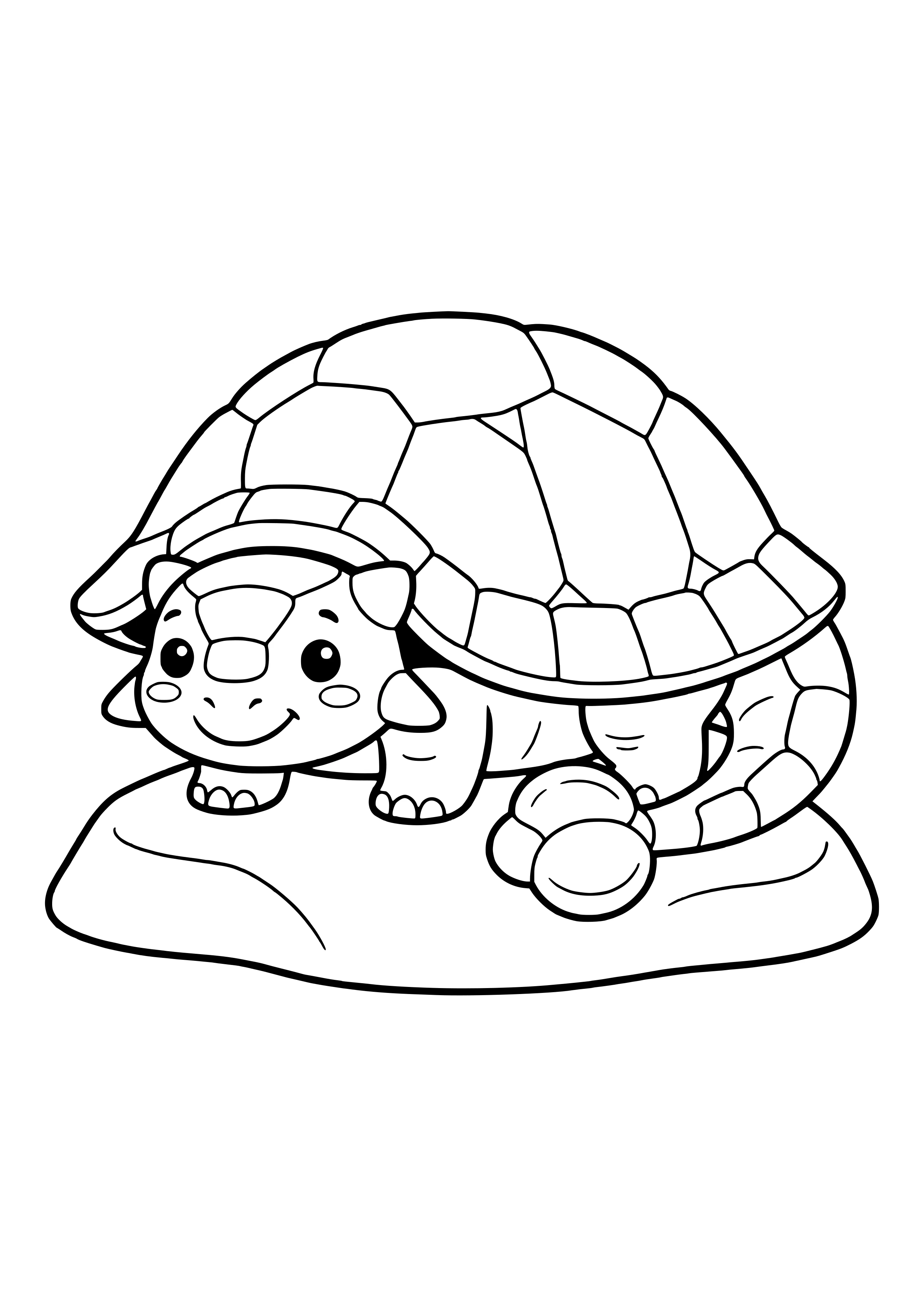 Ankylosaurus ducking under its big round armor with its smiling head peeking out – printable coloring page