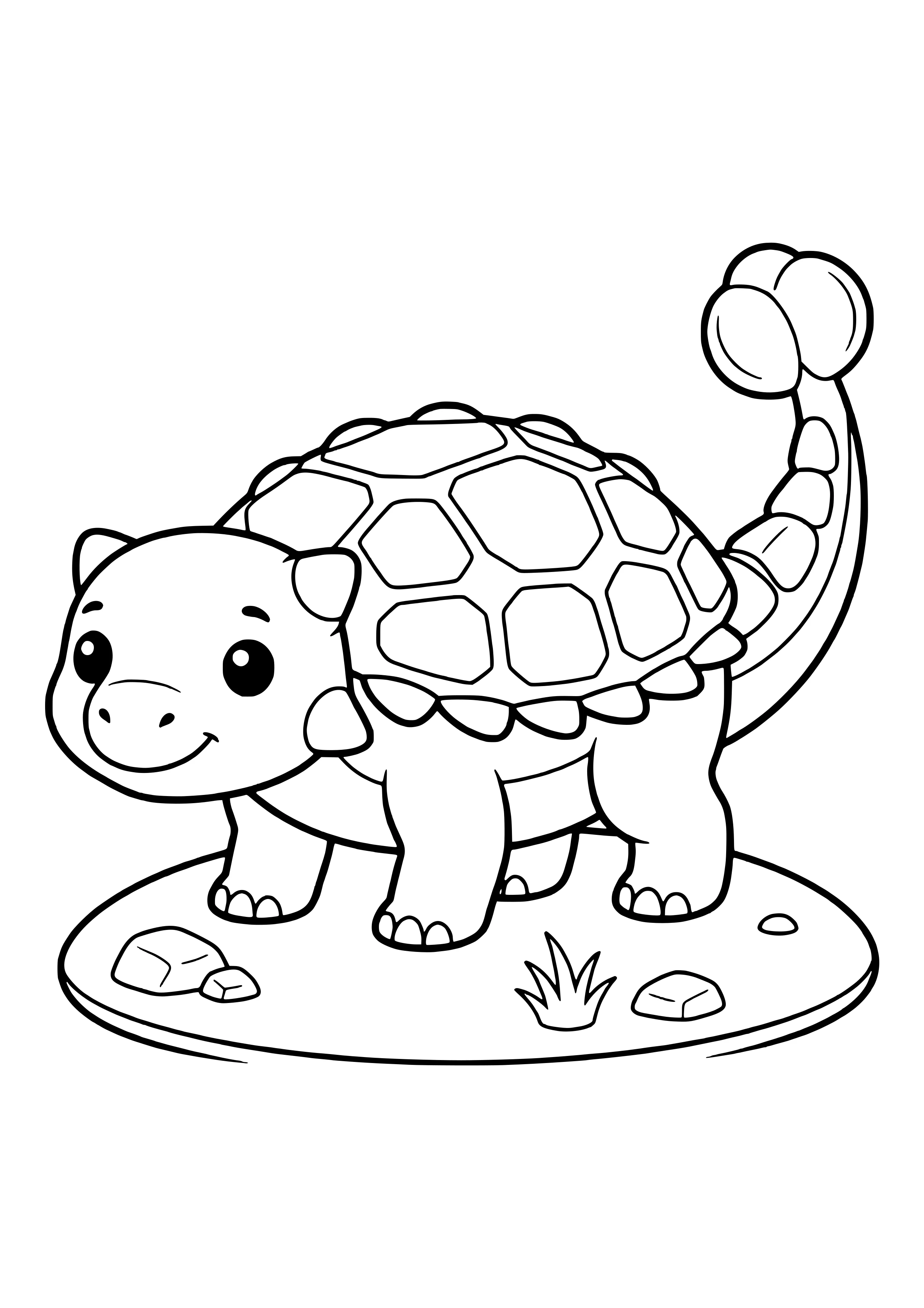 Friendly Ankylosaurus with round armor made of big panels and a round tail club – printable coloring page