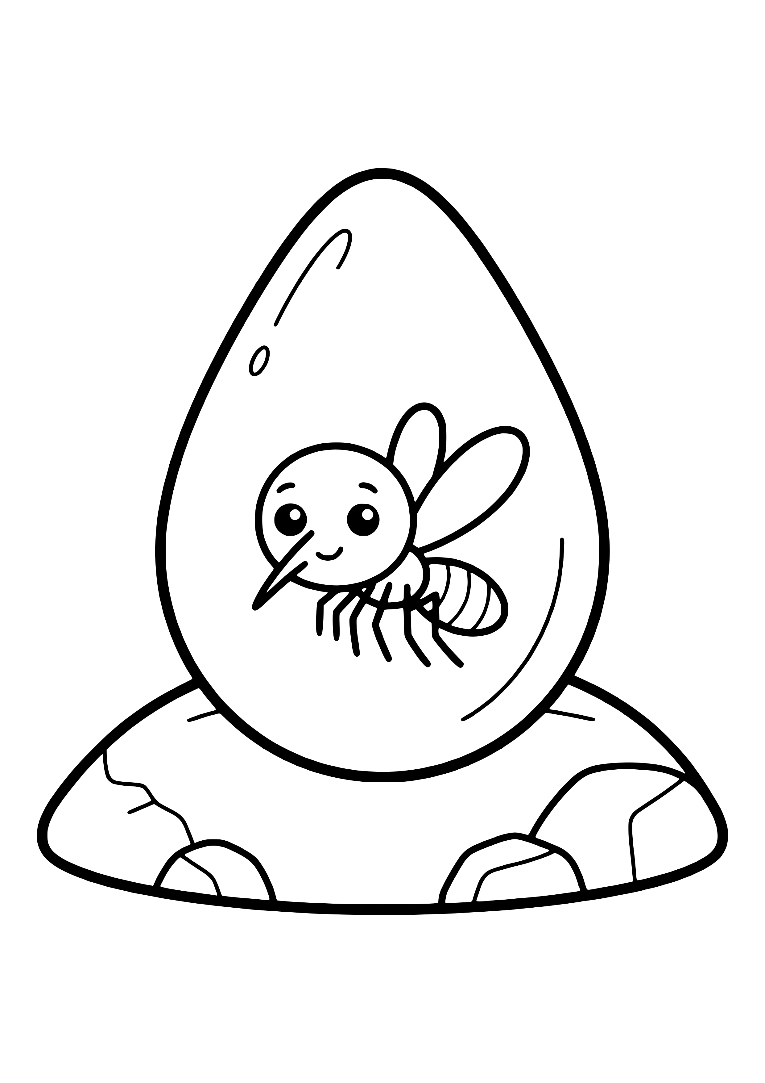 Large drop of amber with a small mosquito trapped inside – printable coloring page