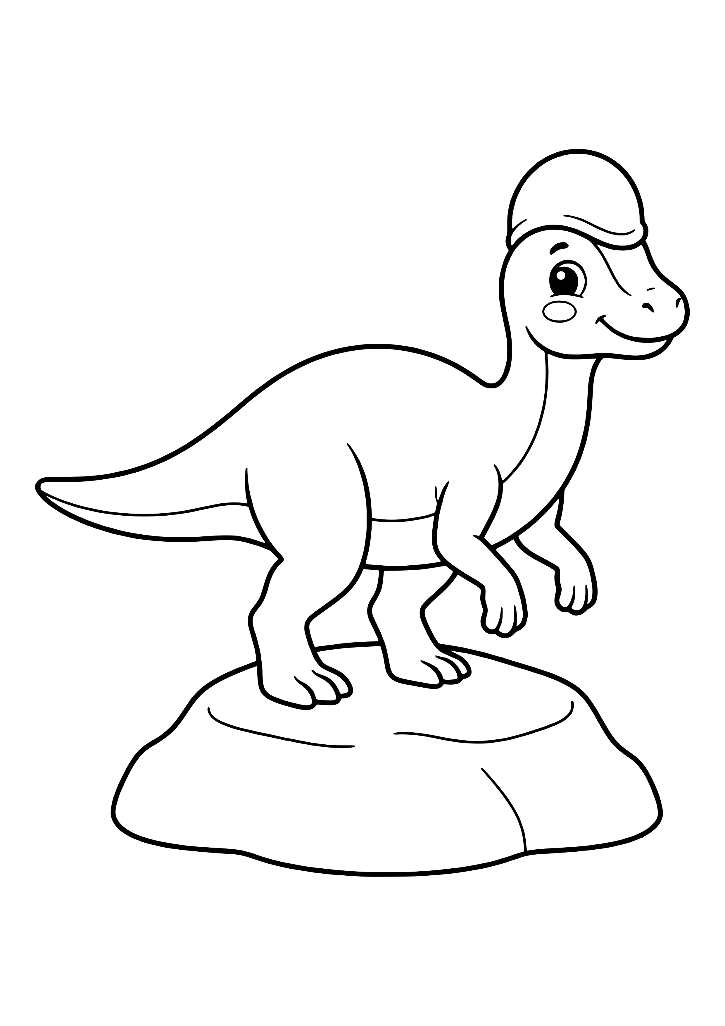 Smiling Corythosaurus with a round helmet-shaped crest on its head – printable coloring page