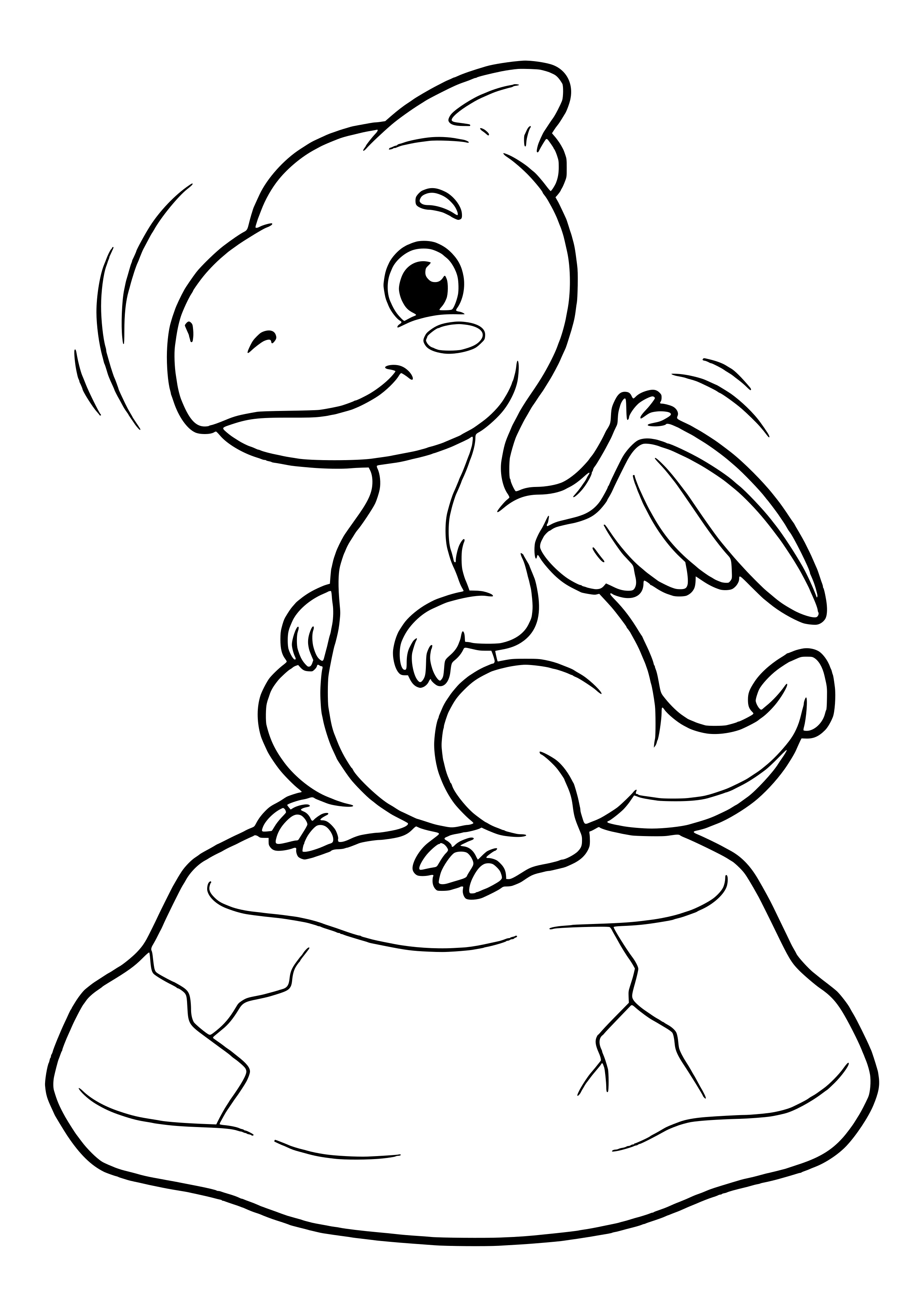 Dimorphodon with a big head and small wings sitting on a rock looking curious – printable coloring page