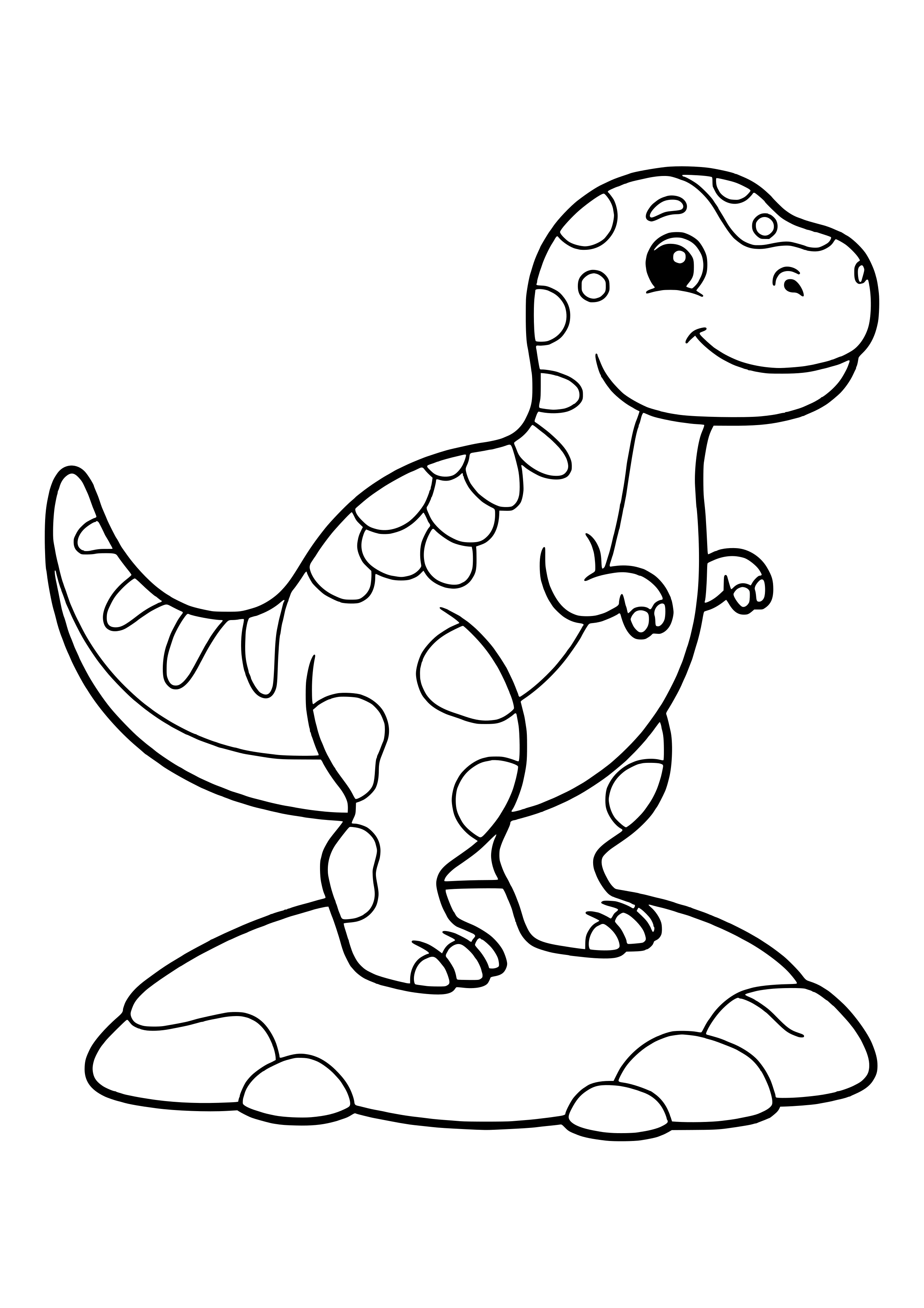 Großer T-Rex, dessen Körper mit großen Flecken und Schuppen-Mustern gefüllt ist – Ausmalbild zum Ausdrucken