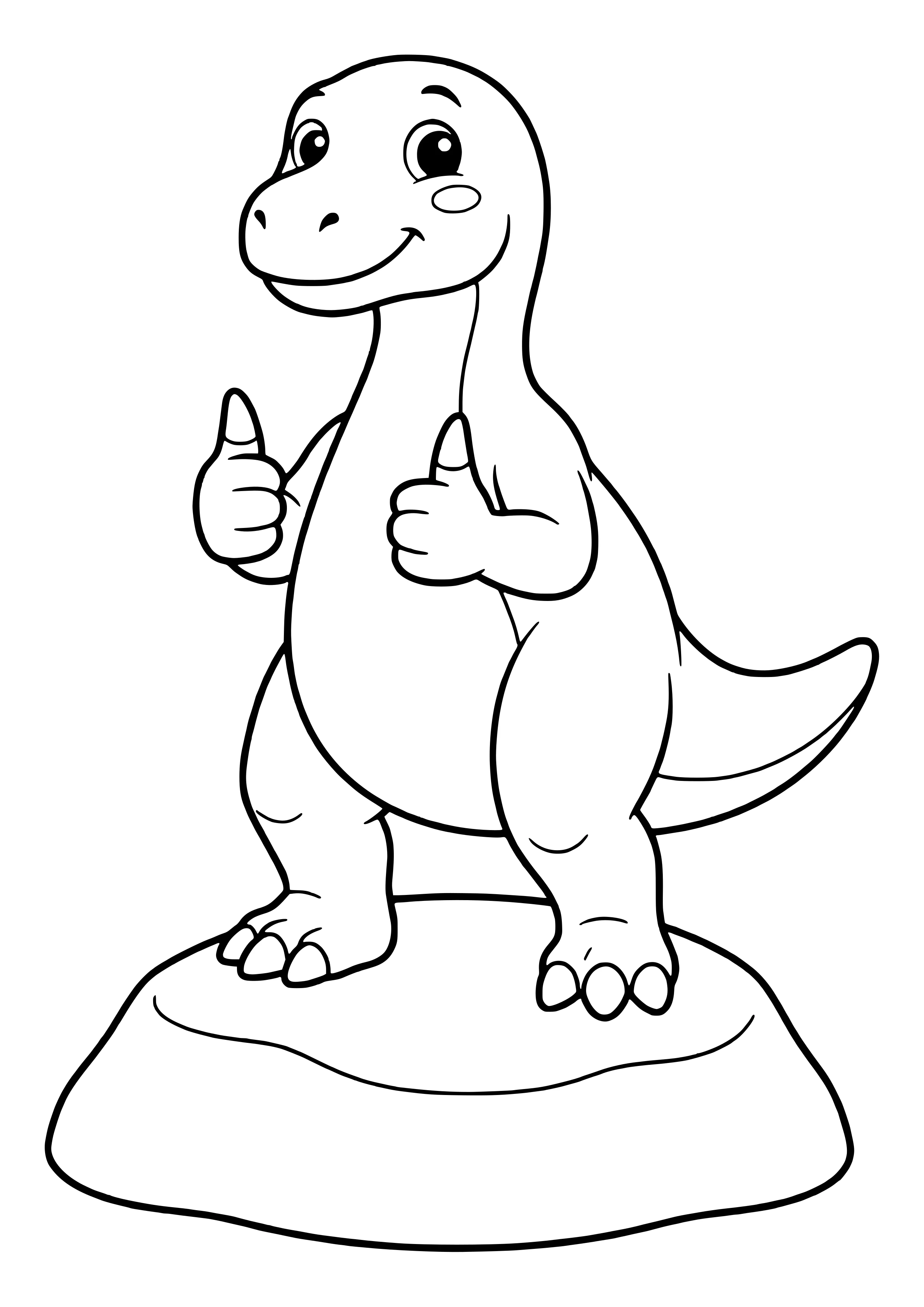 Iguanodon standing on two legs proudly giving a thumbs-up with both hands – printable coloring page