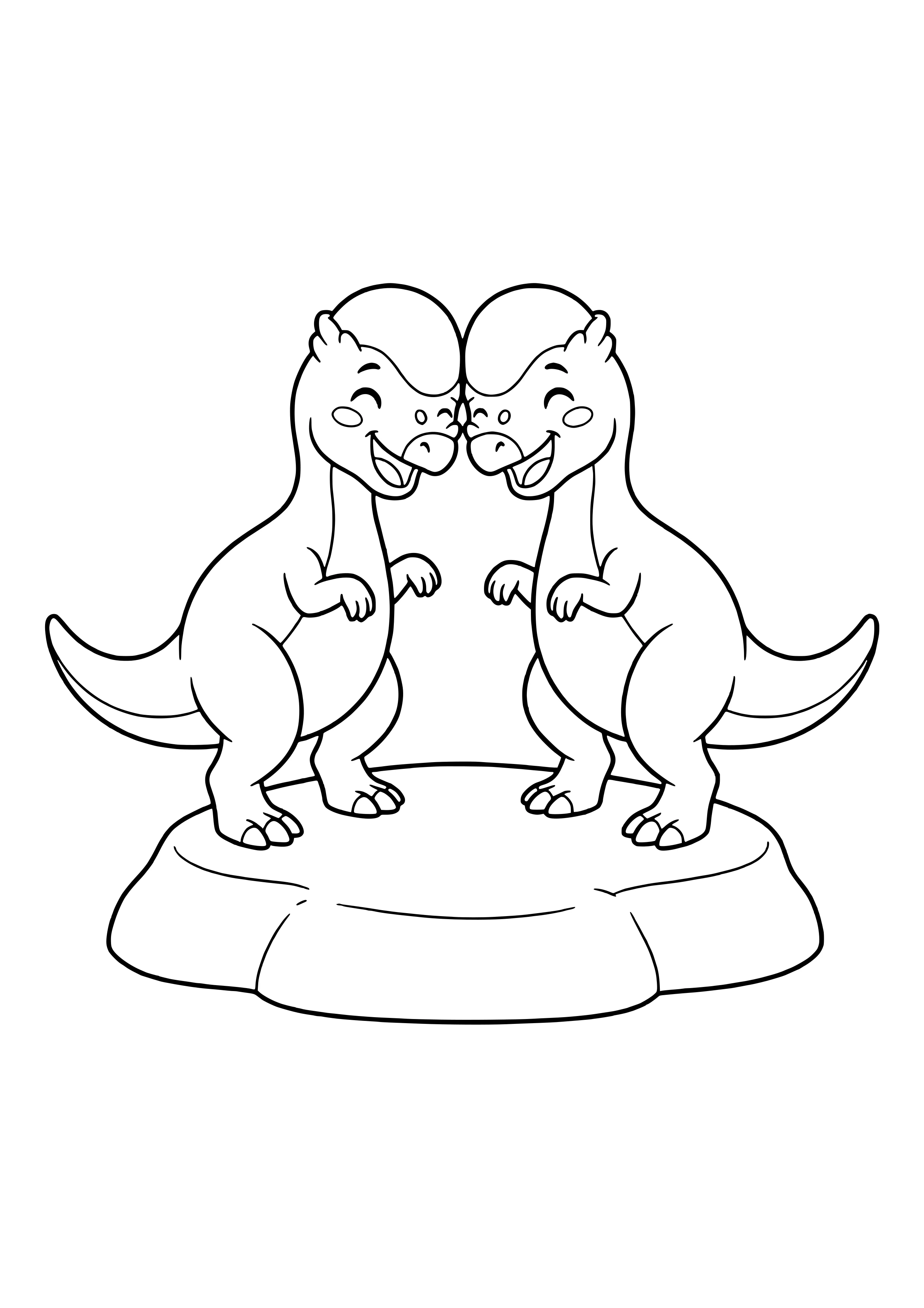 Two laughing Pachycephalosaurus gently bumping their heads together – printable coloring page