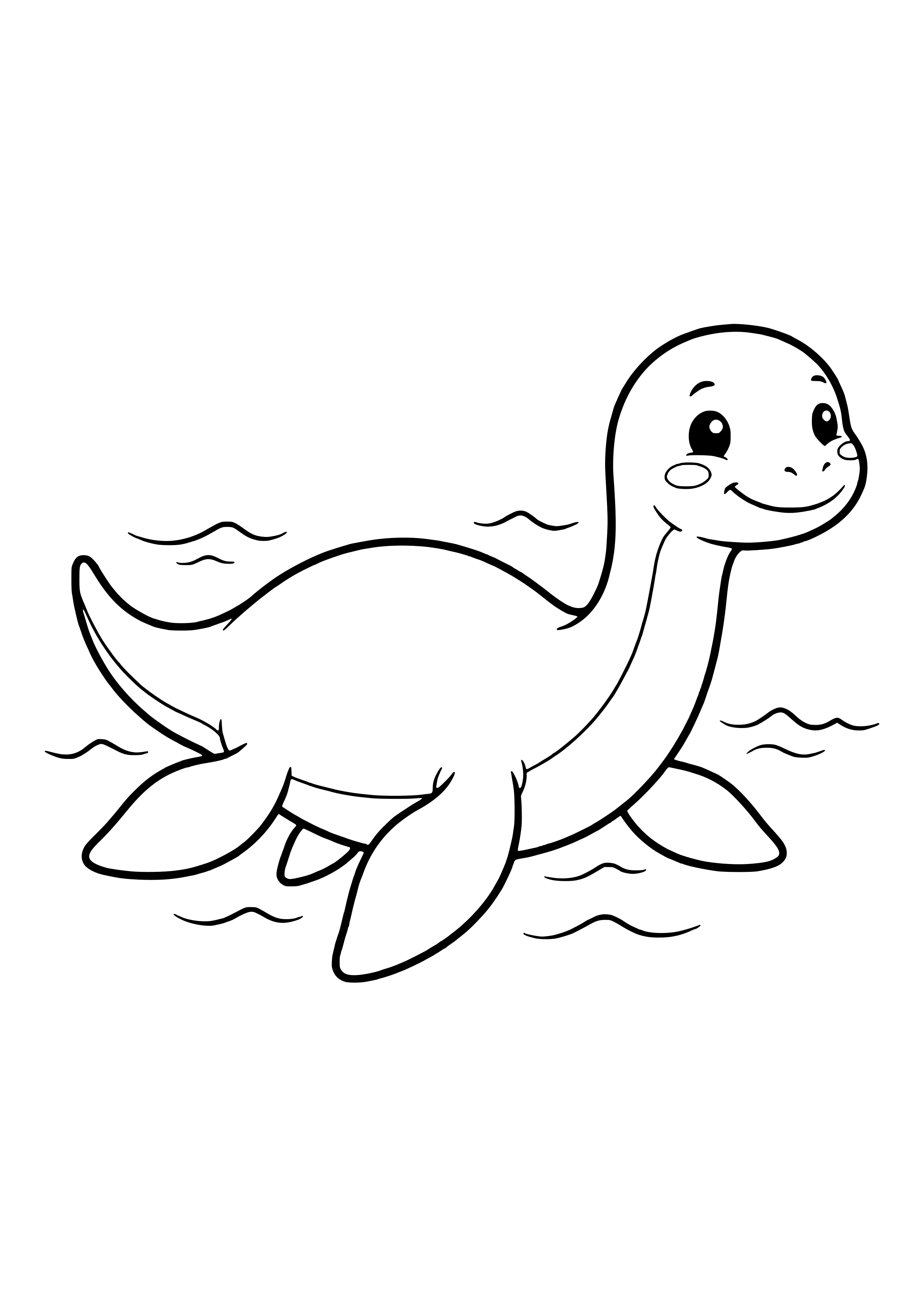 Plesiosaurus mit langem Hals und vier großen Flossen schwimmt fröhlich – Ausmalbild zum Ausdrucken