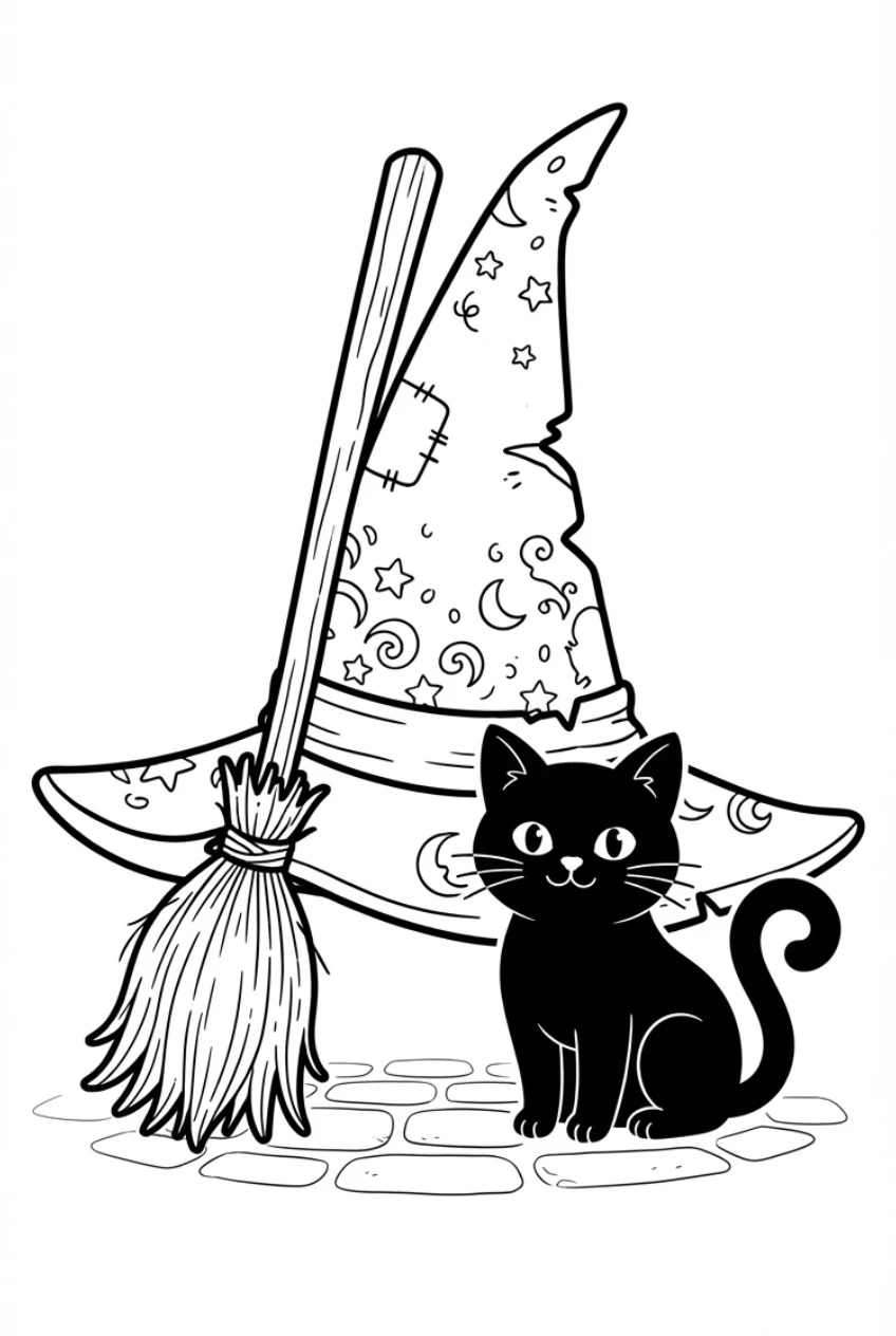 Hexen-Katze Ausmalbild