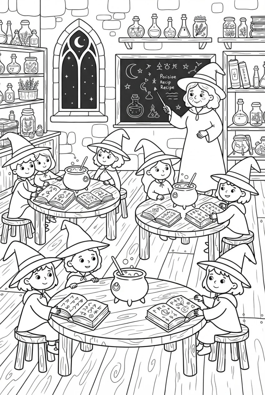 Hexenschule-Klassenzimmer Ausmalbild