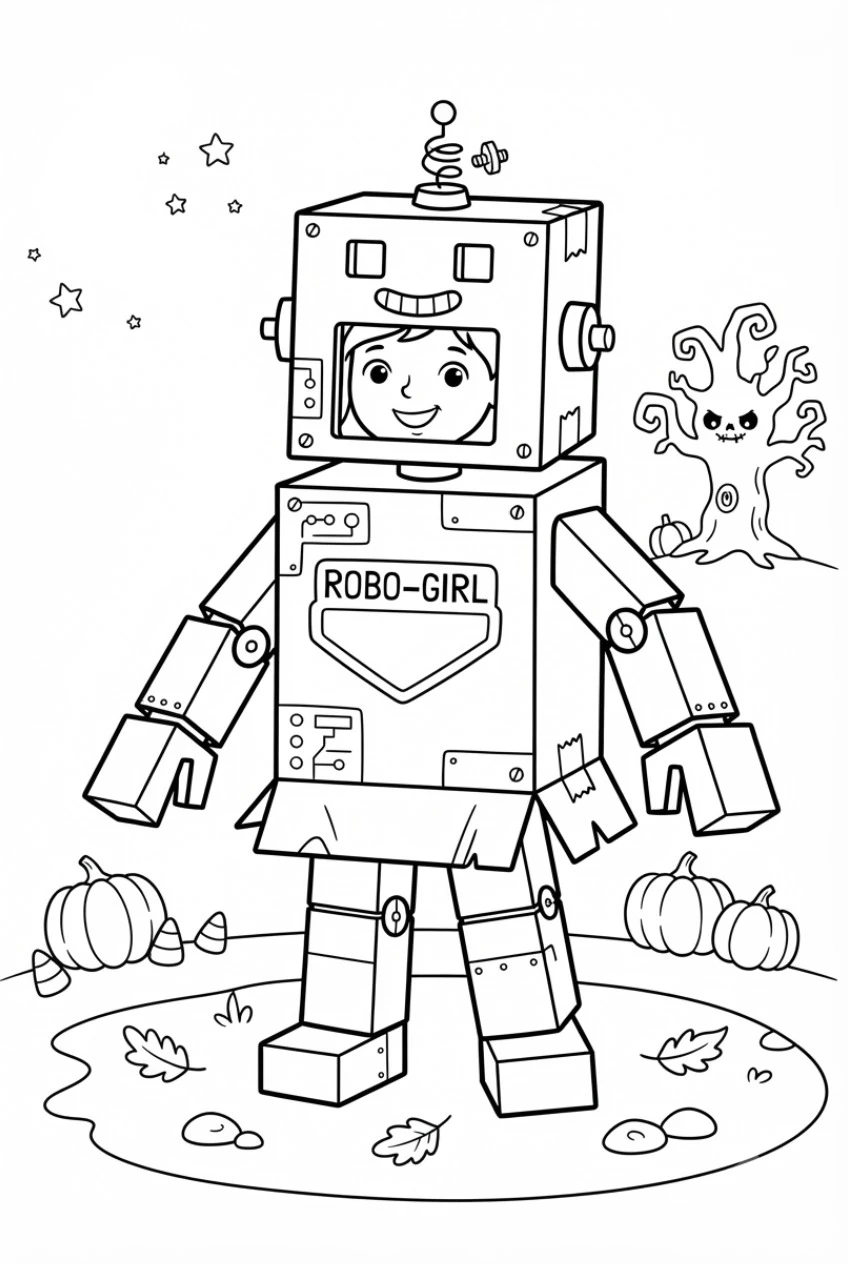 Kind als Roboter-Mädchen Ausmalbild
