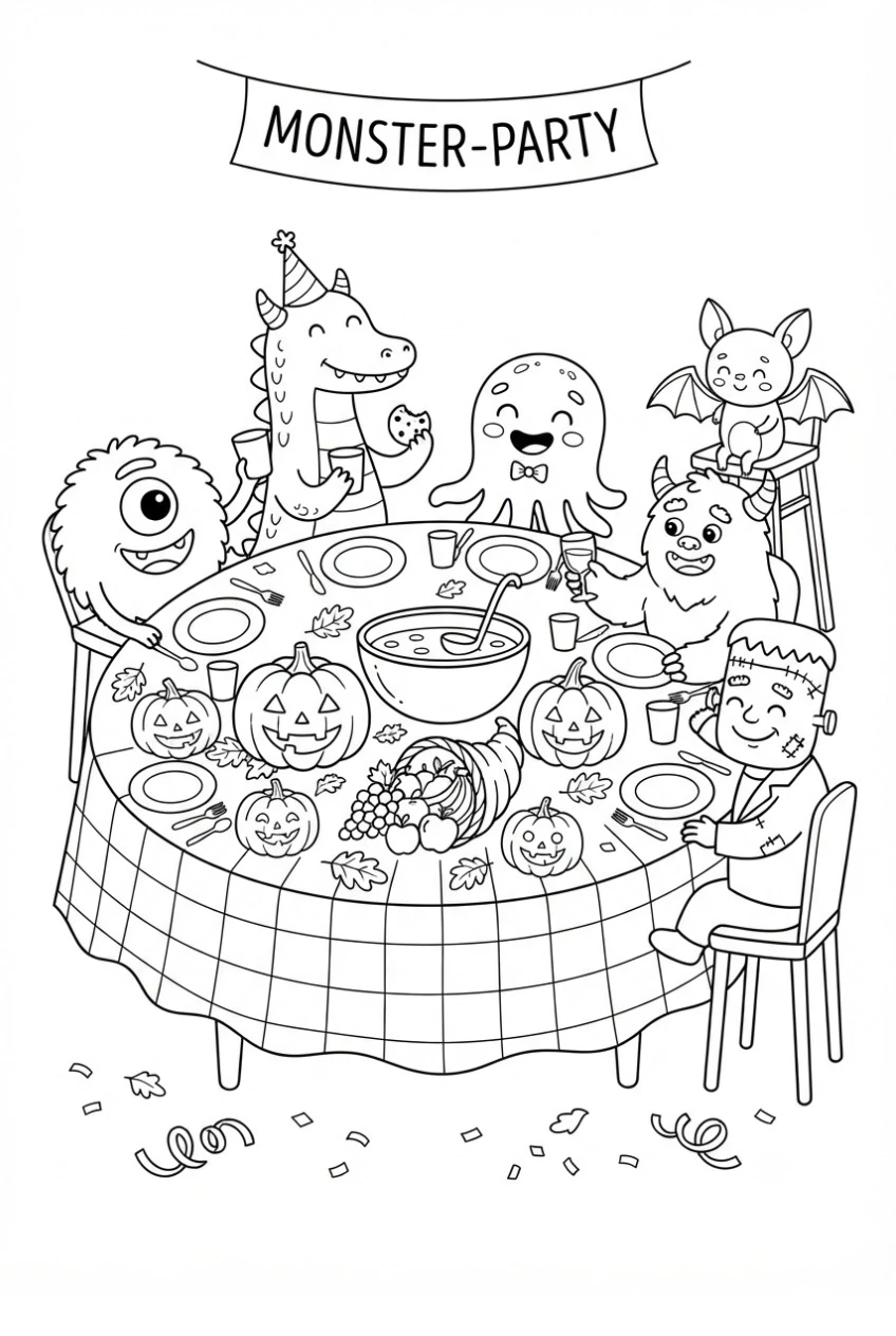 Monster-Party Ausmalbild