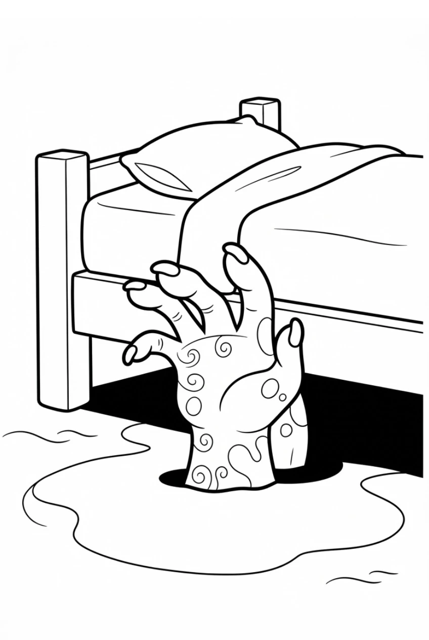 Schatten-Monster unterm Bett Ausmalbild