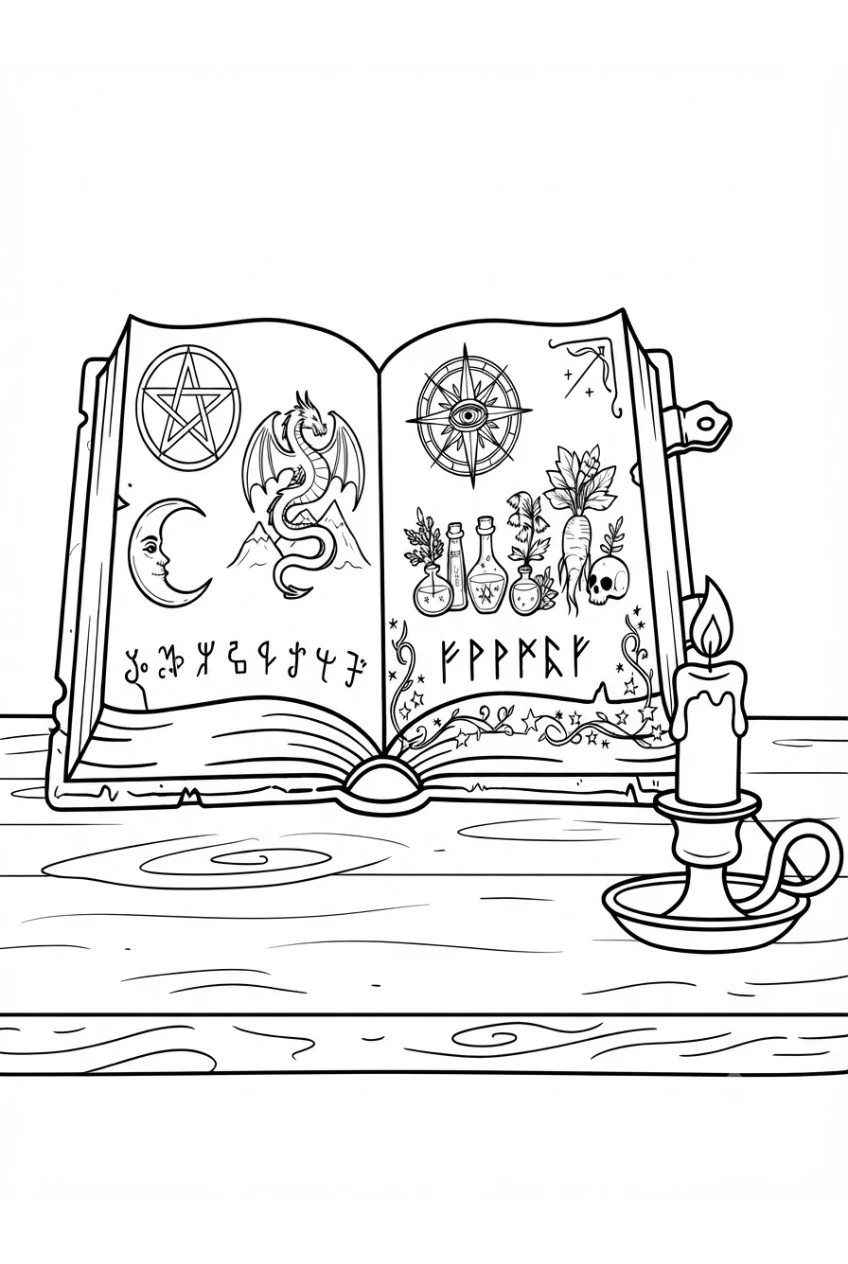 Zauberbuch der Hexe Ausmalbild