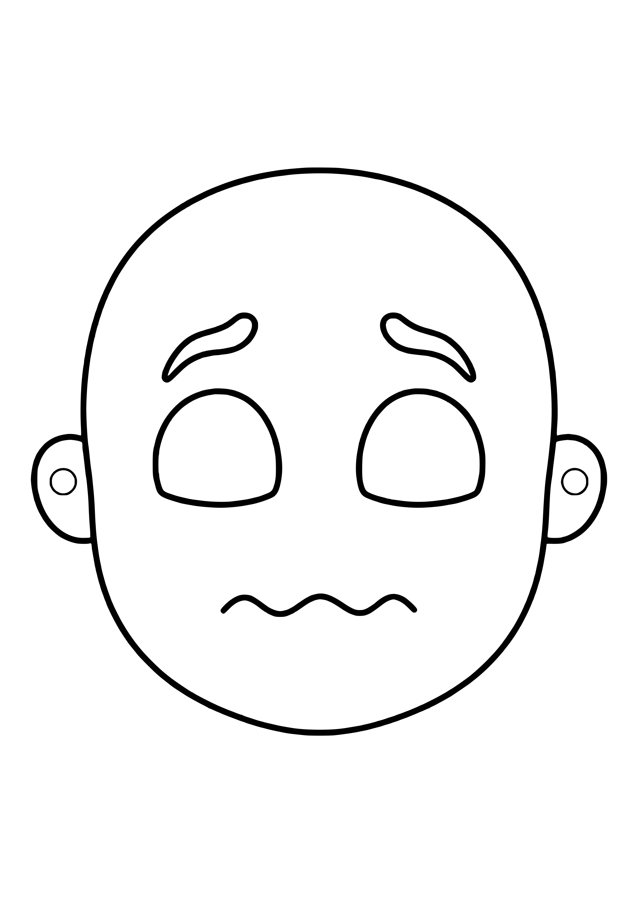 Scared feelings mask with a round child's face, raised eyebrows, and a wobbly mouth, ready to print