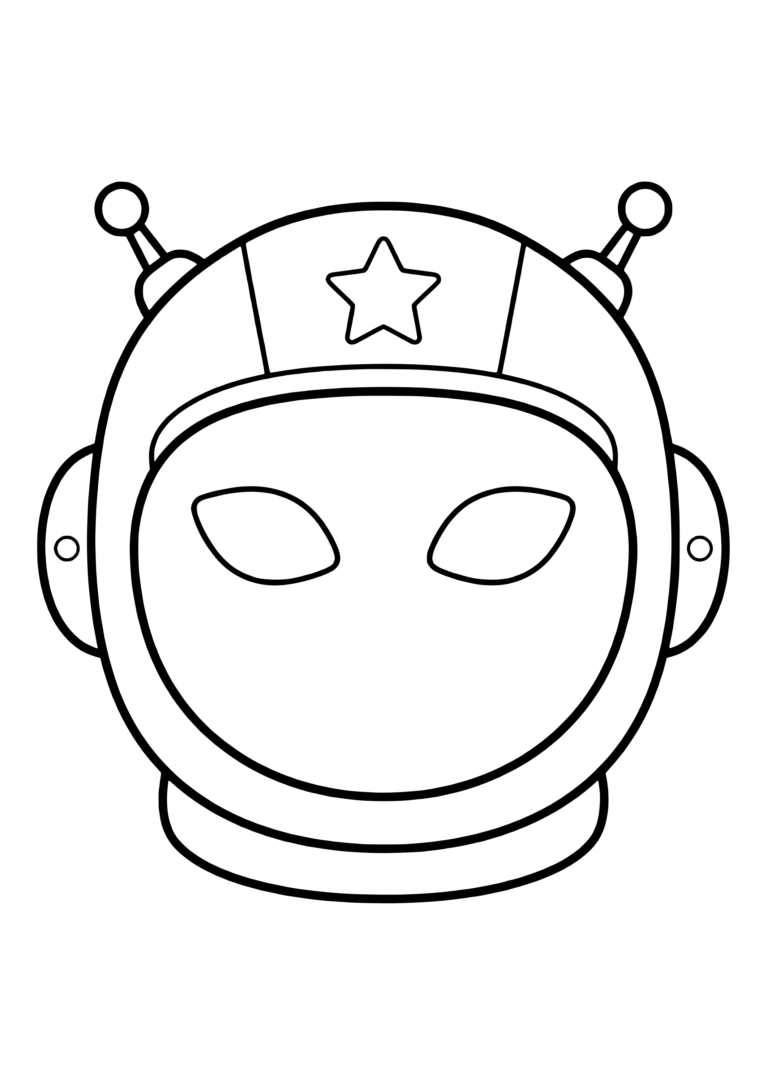 Astronautenhelm Maske mit ovalem Visier, Antennen und Stern-Aufnäher zum Ausdrucken