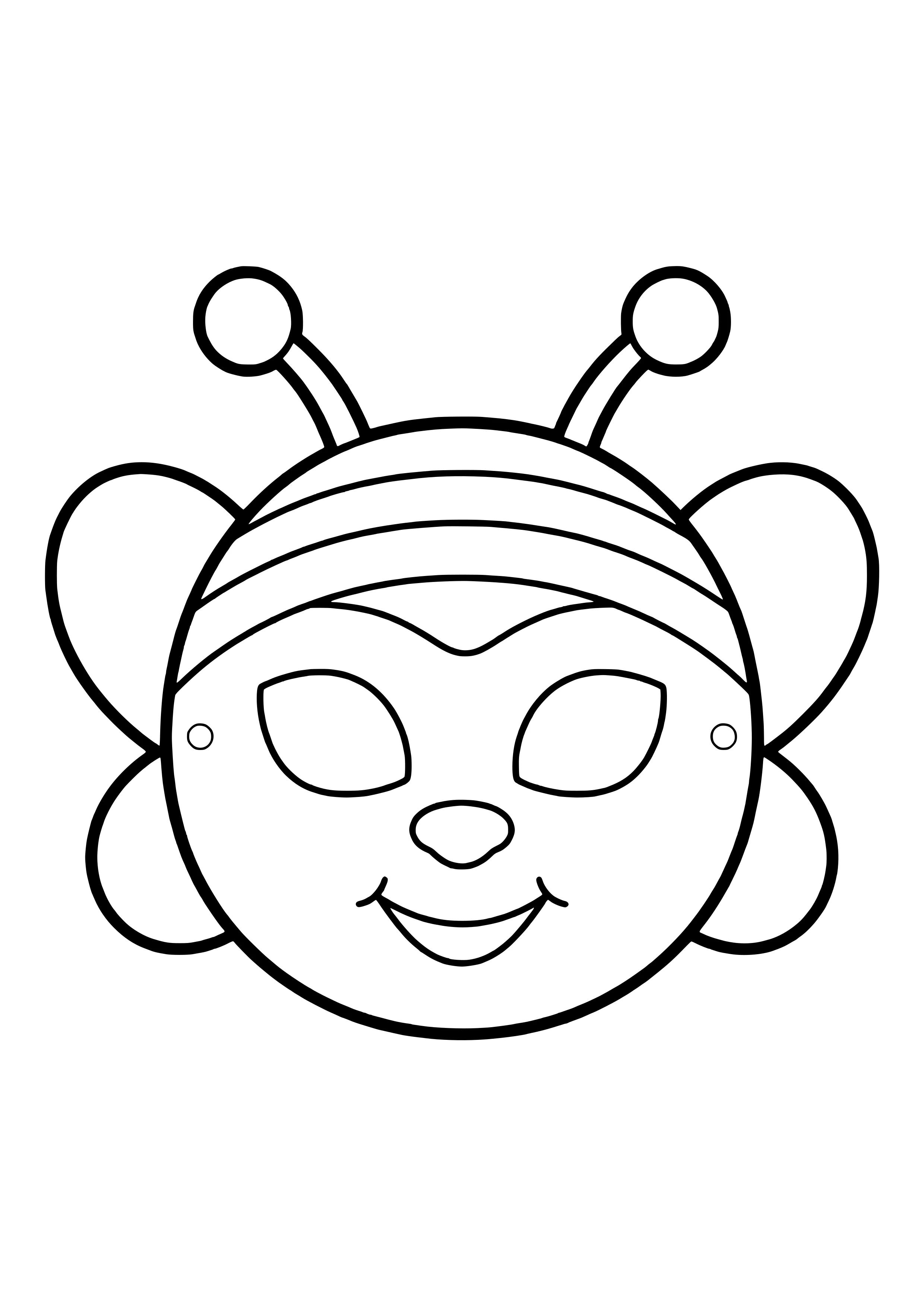 Runde Biene Maske mit breiten Streifen, Kugelfühlern und Flügeln zum Ausdrucken
