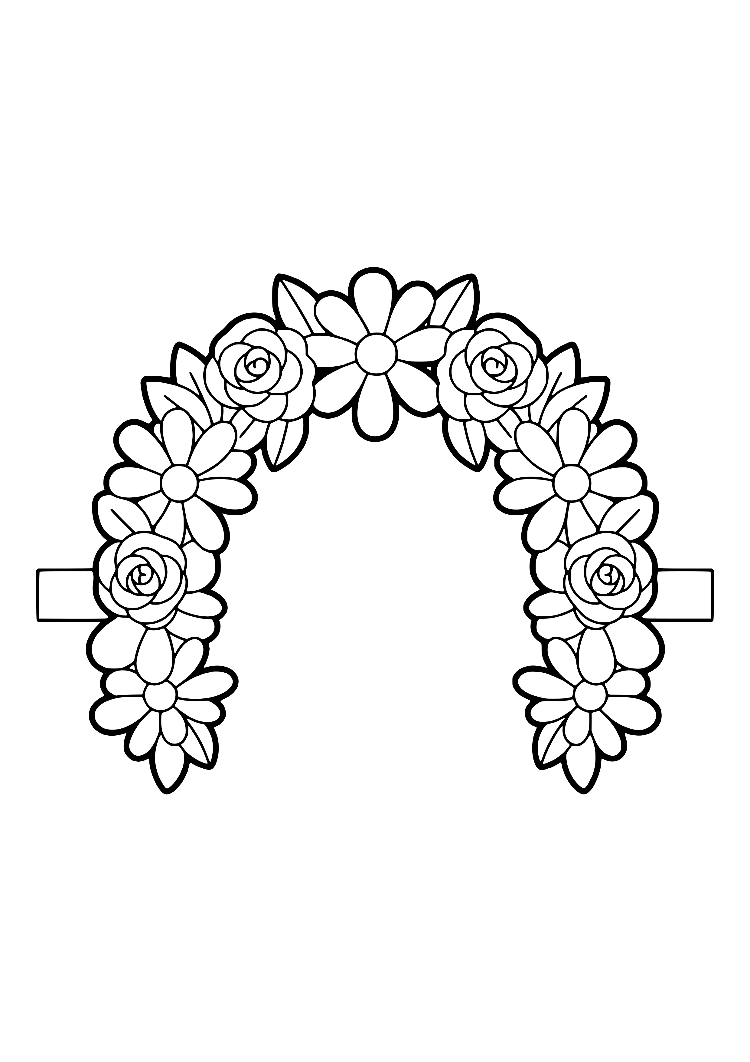 Head wreath of big daisies, roses, and leaves, ready to print