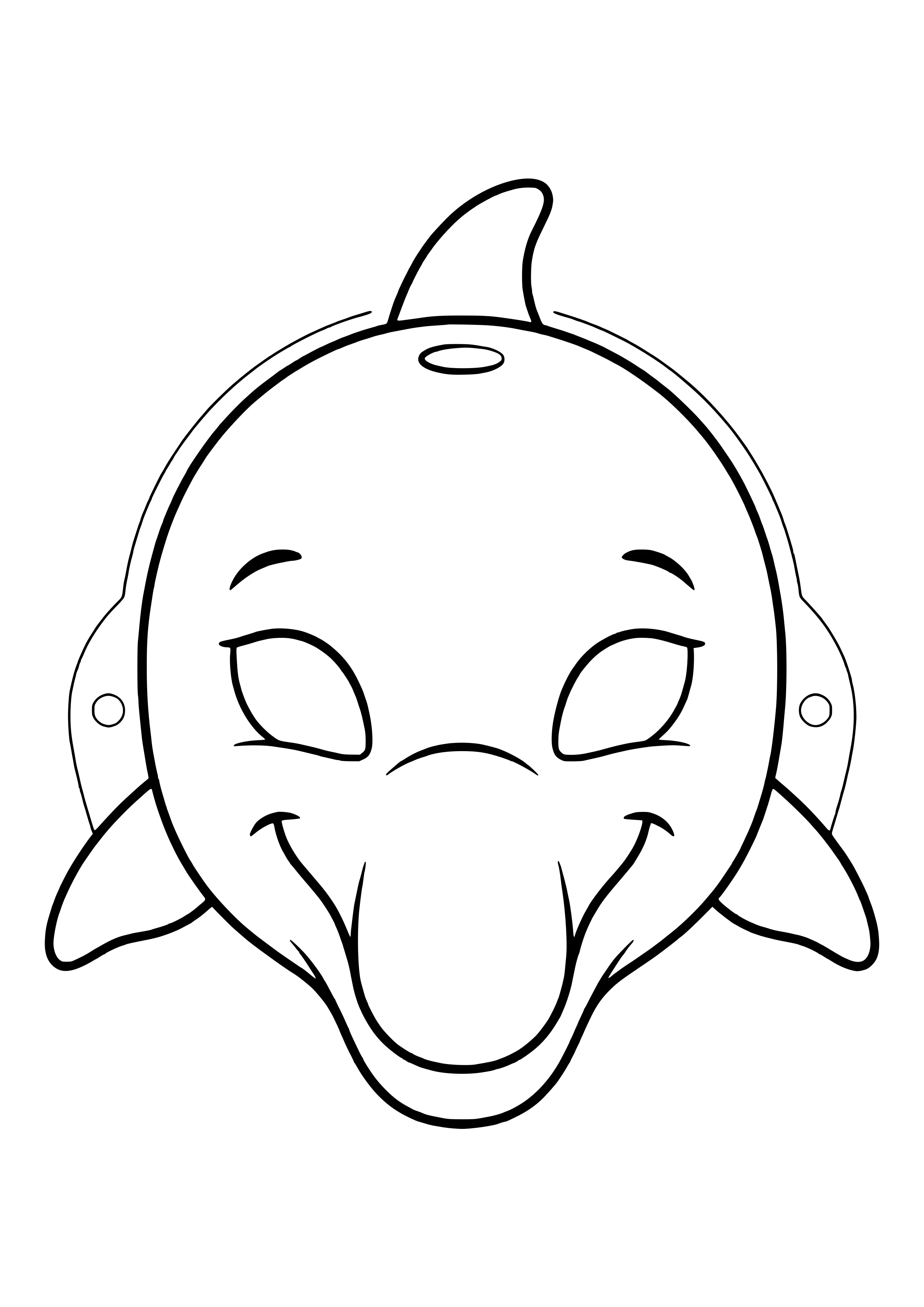 Fröhlicher Delfin mit Rückenflosse oben, kurzer Schnauze und Lächeln zum Ausdrucken