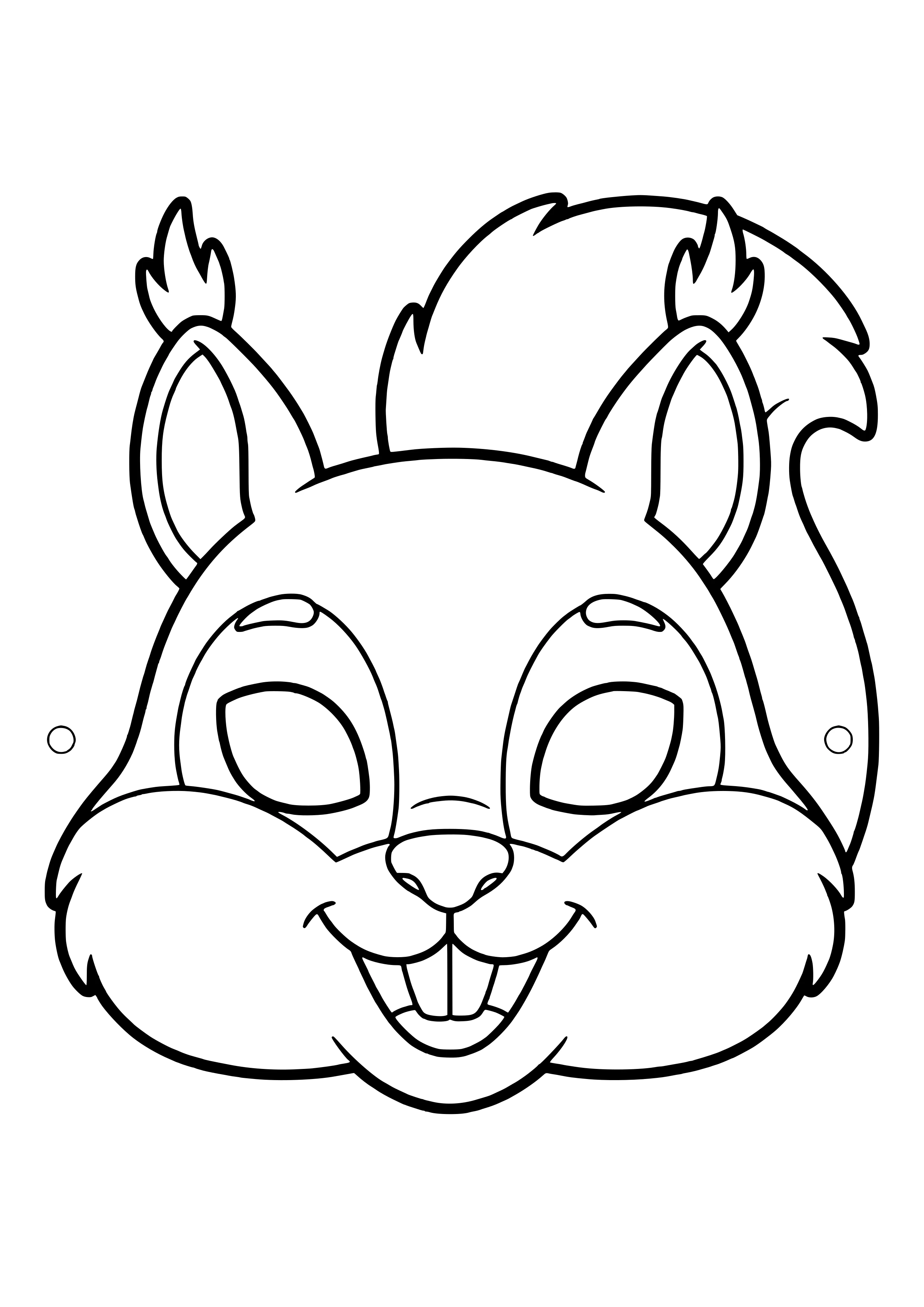 Squirrel mask with tufted ears, chubby cheeks, and a bushy tail, ready to print