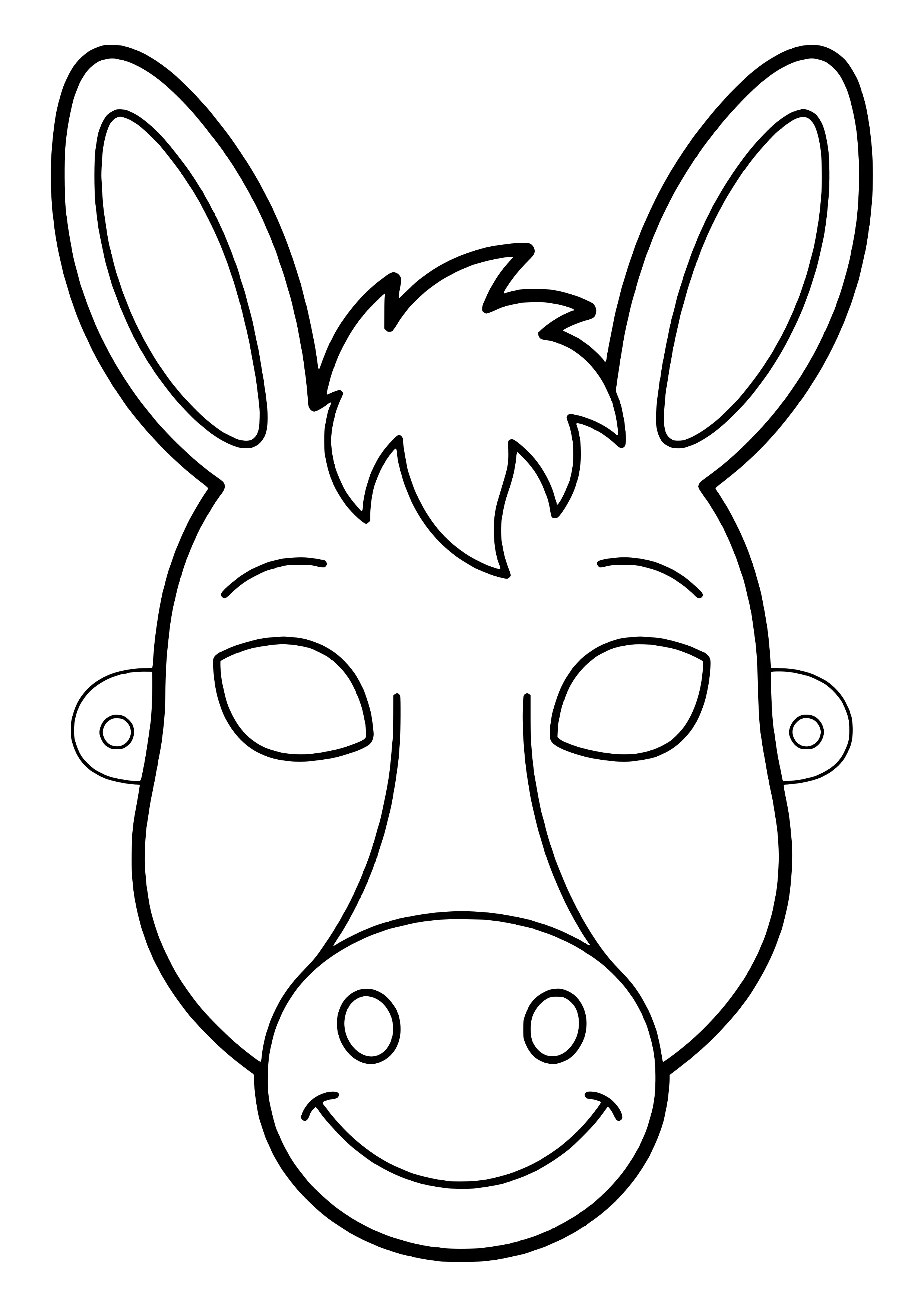 Donkey mask with very long ears, a short mane, and a long muzzle, ready to print