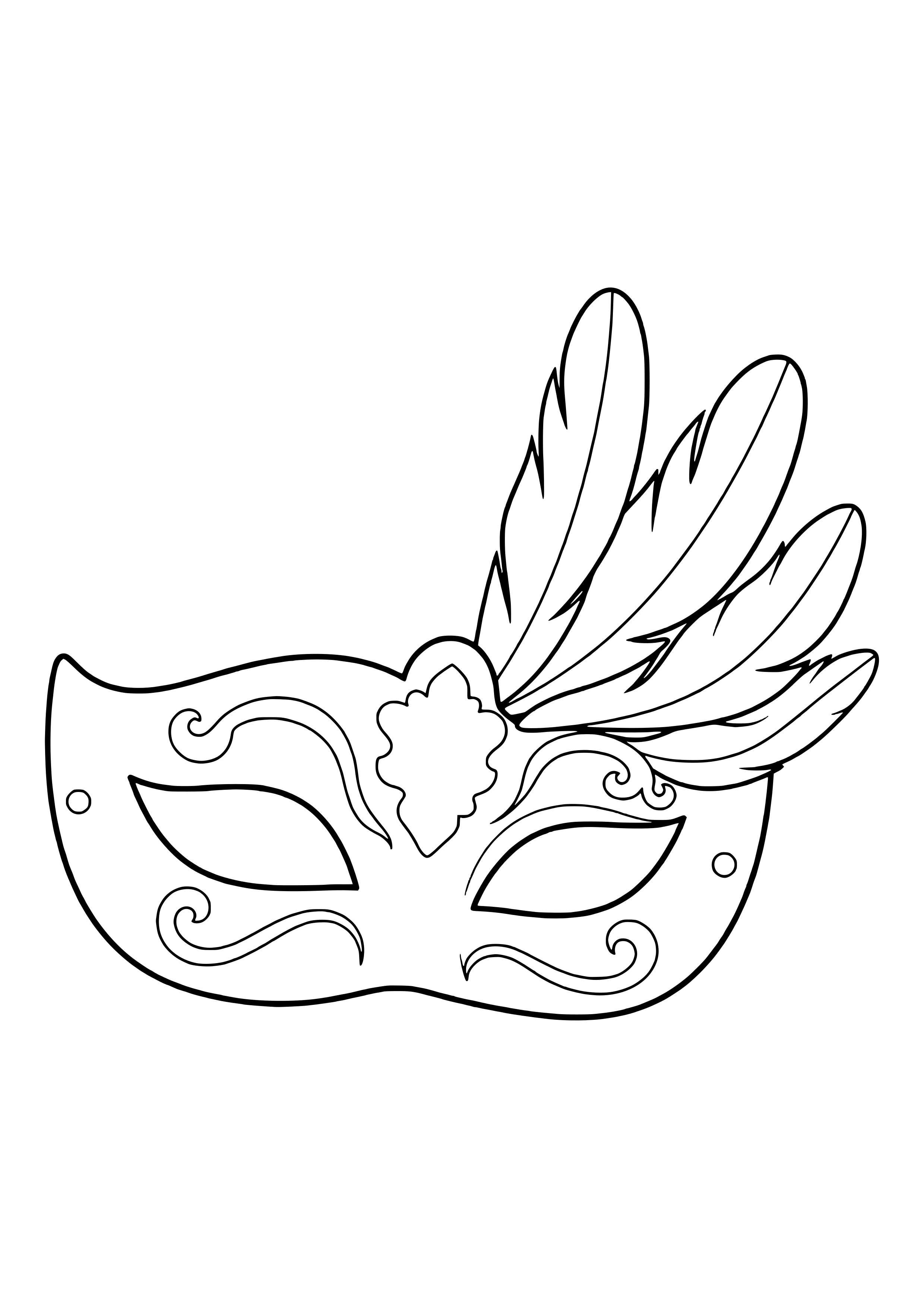 Venetian Colombina feather mask with a fan of five long feathers, ready to print