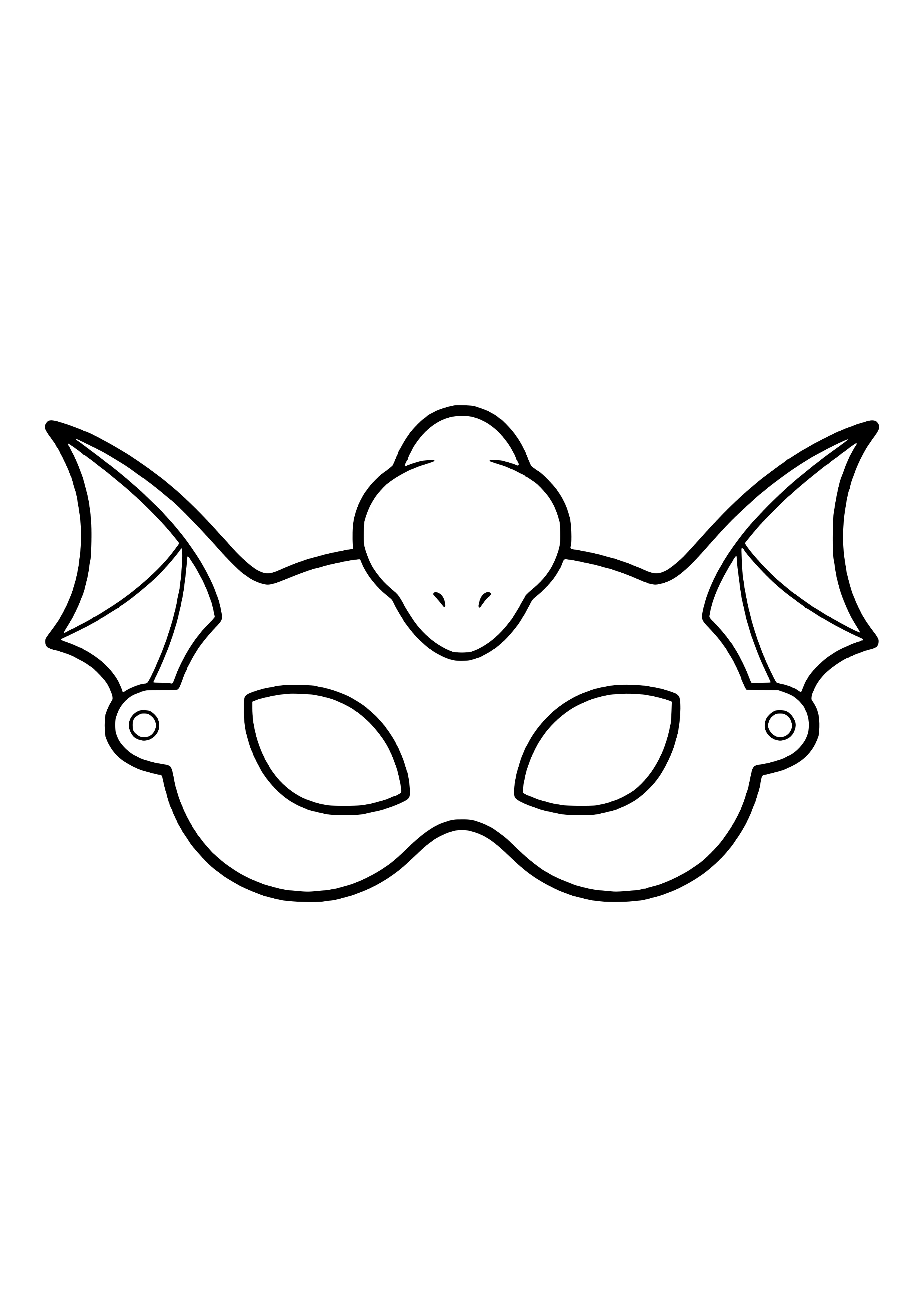 Pterodactyl eye mask with big pointed wings and a head crest, ready to print