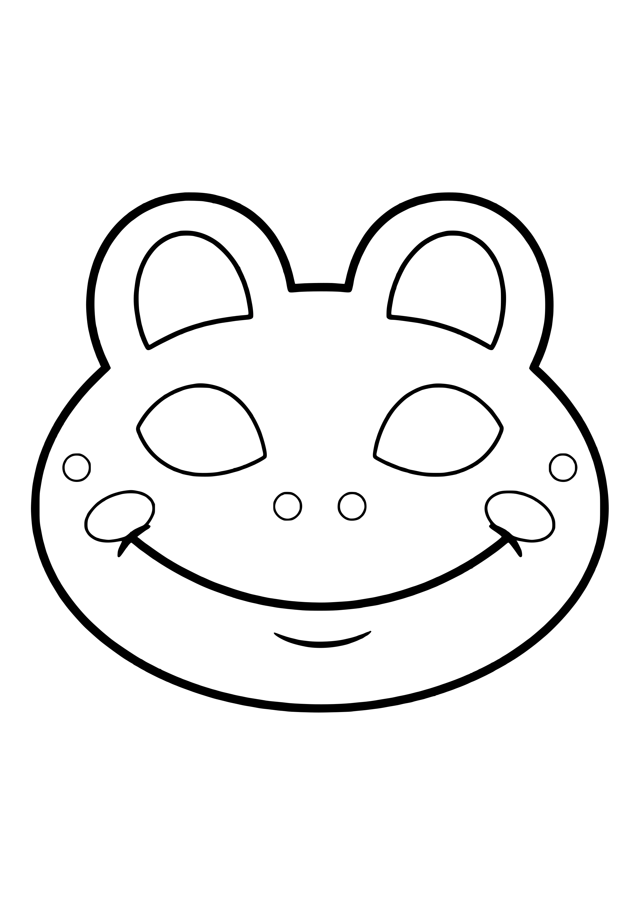 Printable frog mask with bulgy eyes on top, a wide smile, and round cheeks, ready to color