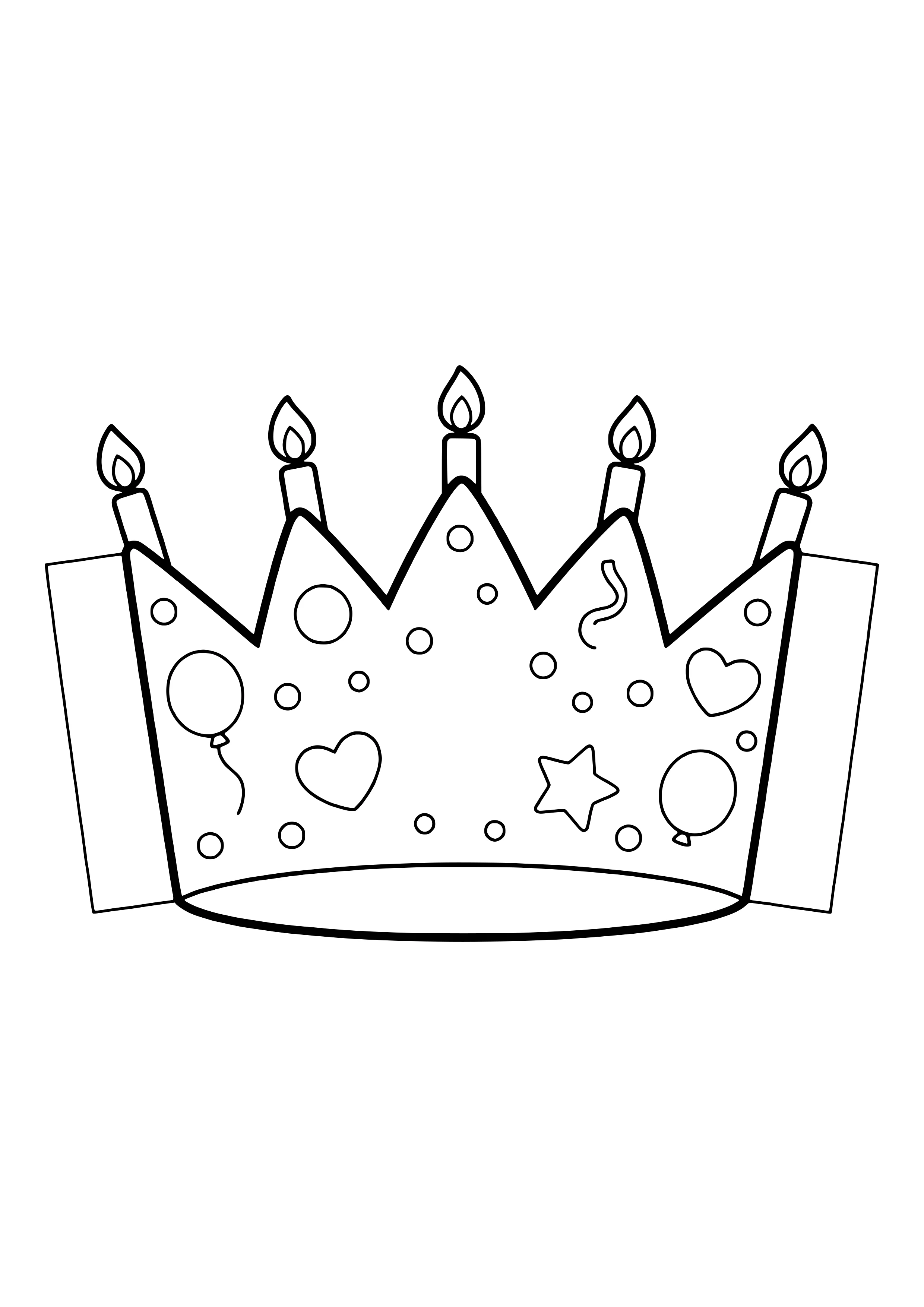 Birthday crown with candles on every point, confetti, and balloons, ready to print