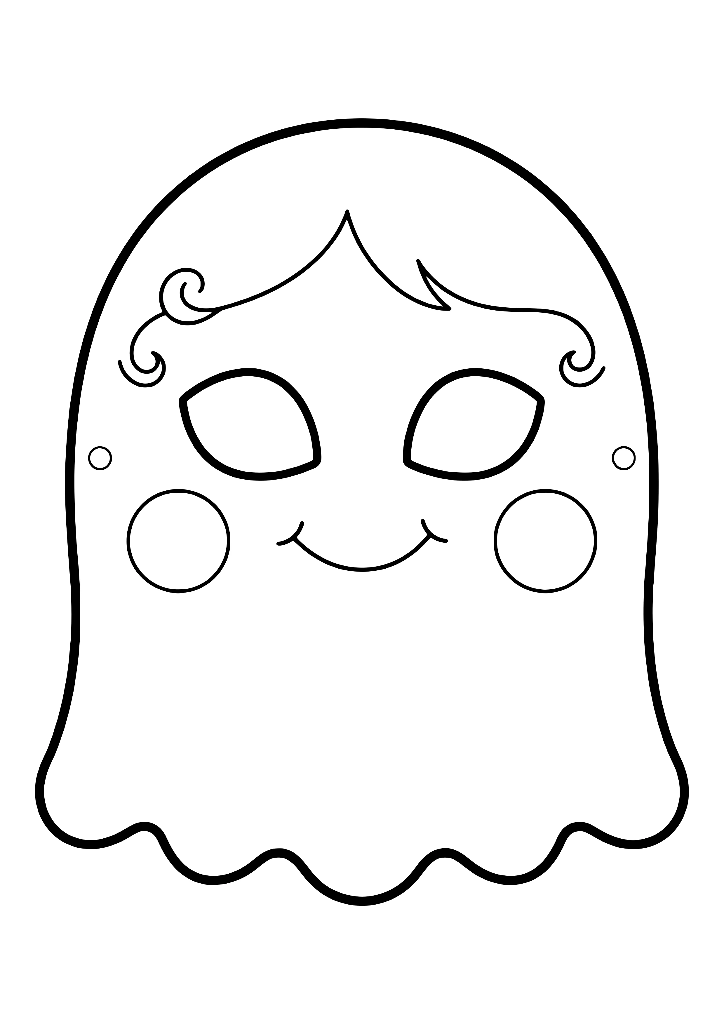 Kleine, freundliche Geist Maske mit rundem Kopf, Wellenrand und rosigen Wangen zum Ausdrucken