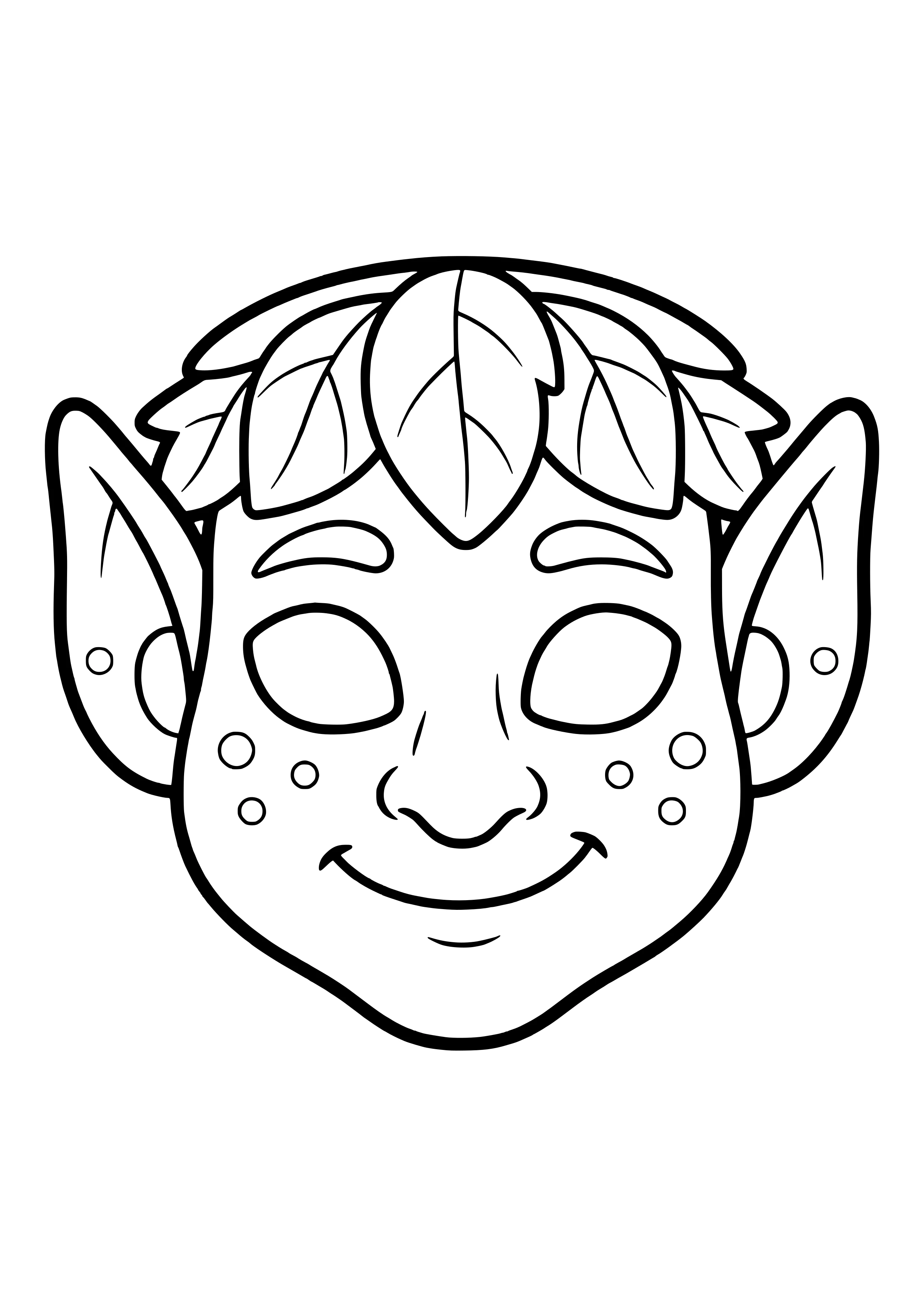 Freche Kobold Maske mit Blättermütze, Spitzohren und Sommersprossen zum Ausdrucken