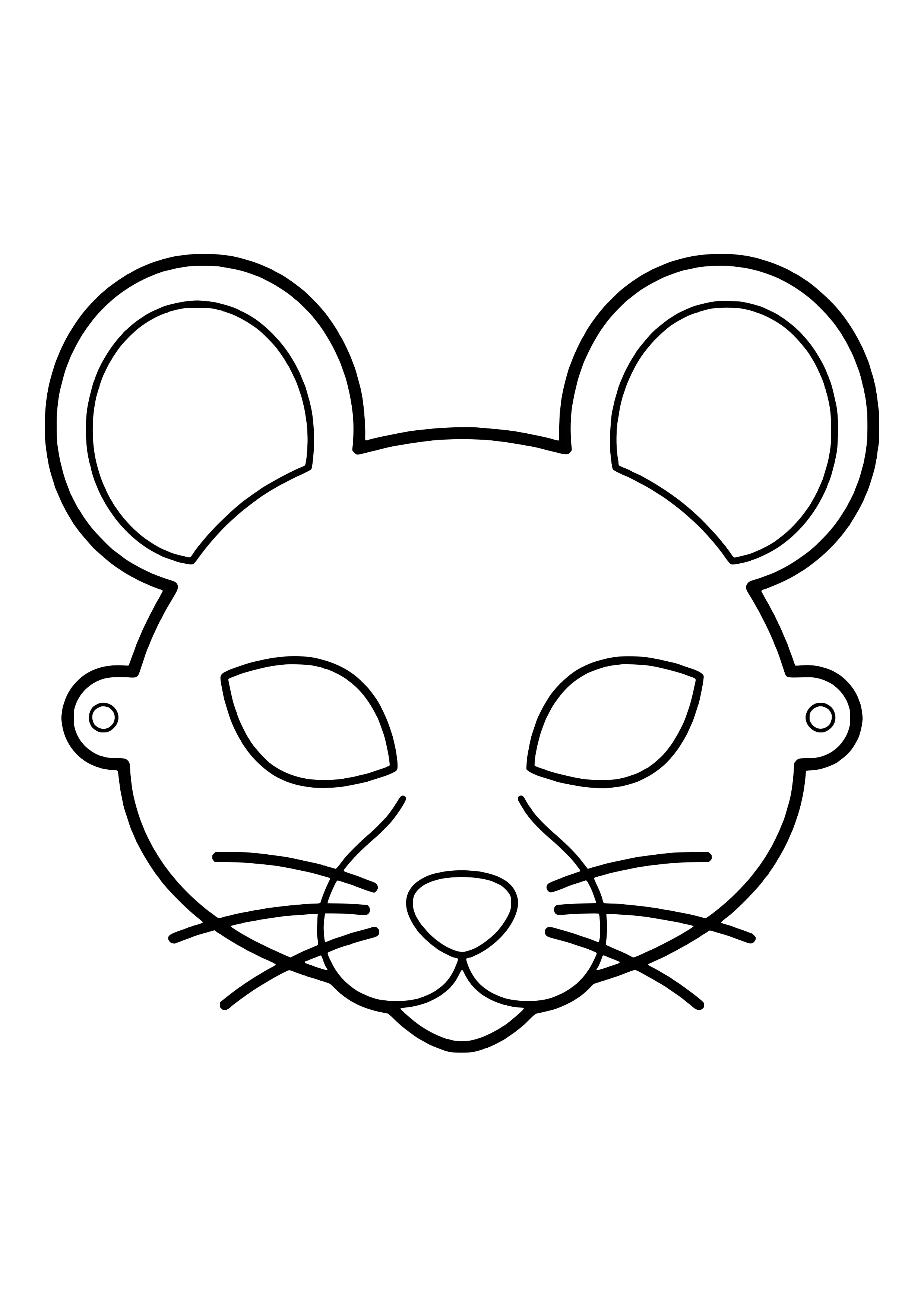 Mouse mask with huge round ears and whiskers, ready to print