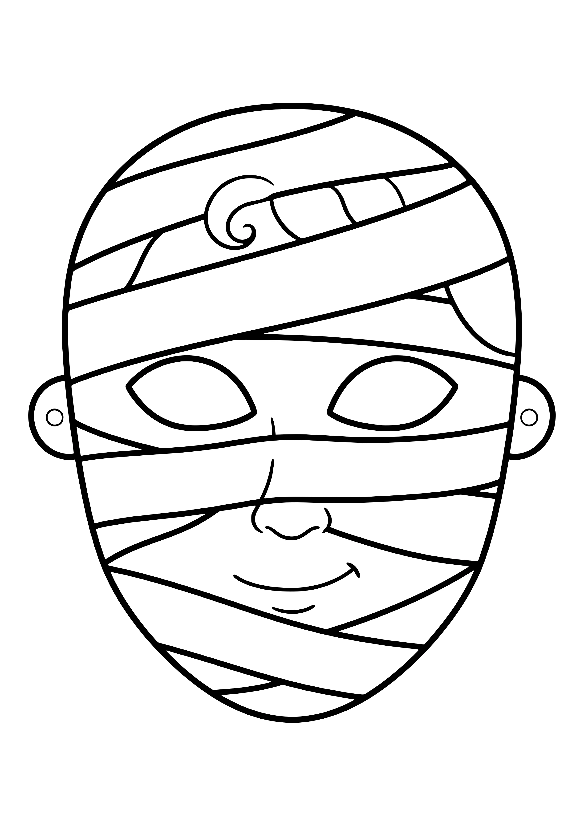 Friendly mummy mask made of wide, slanted wraps with eye holes, ready to print