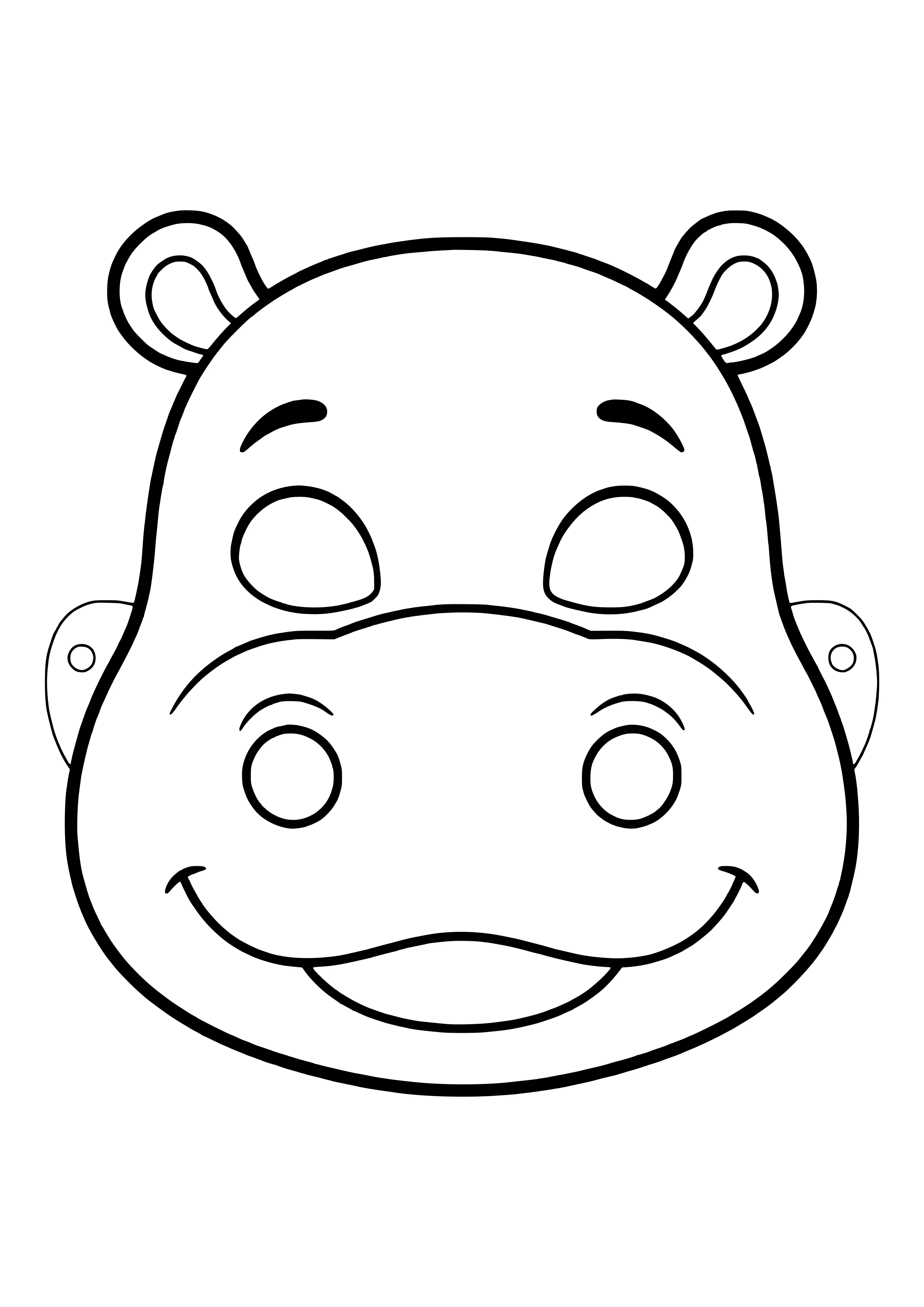 Hippo mask with a huge wide snout and tiny round ears, ready to print