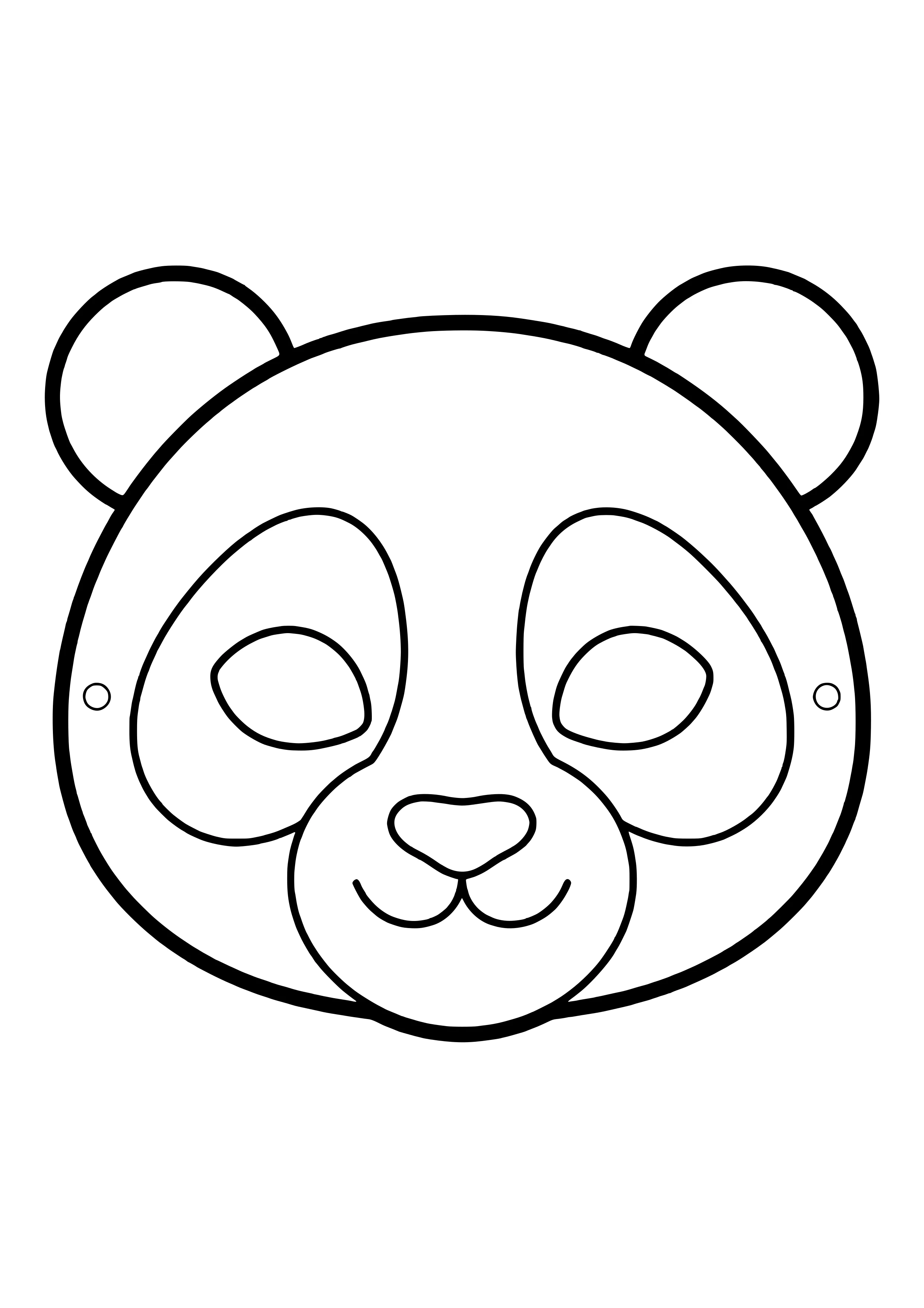 Panda Maske zum Ausdrucken mit runden Ohren, tropfenförmigen Augenflecken und Lächeln als Ausmalvorlage