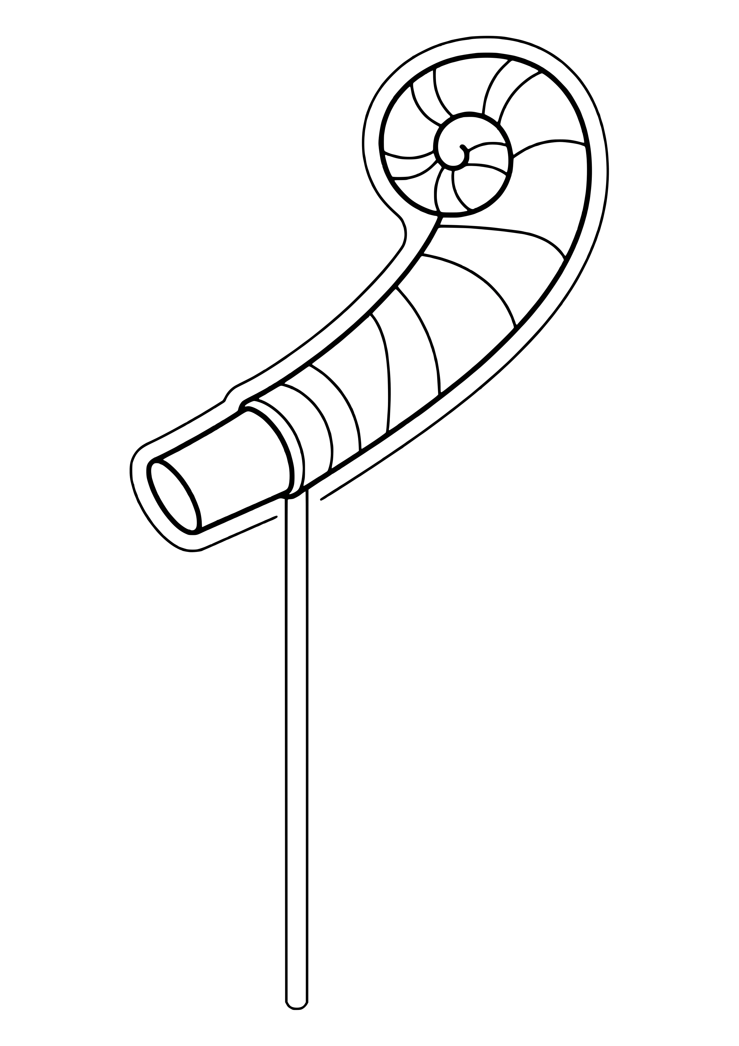 Striped party horn with an unrolled blower as a photo booth prop on a stick, ready to print