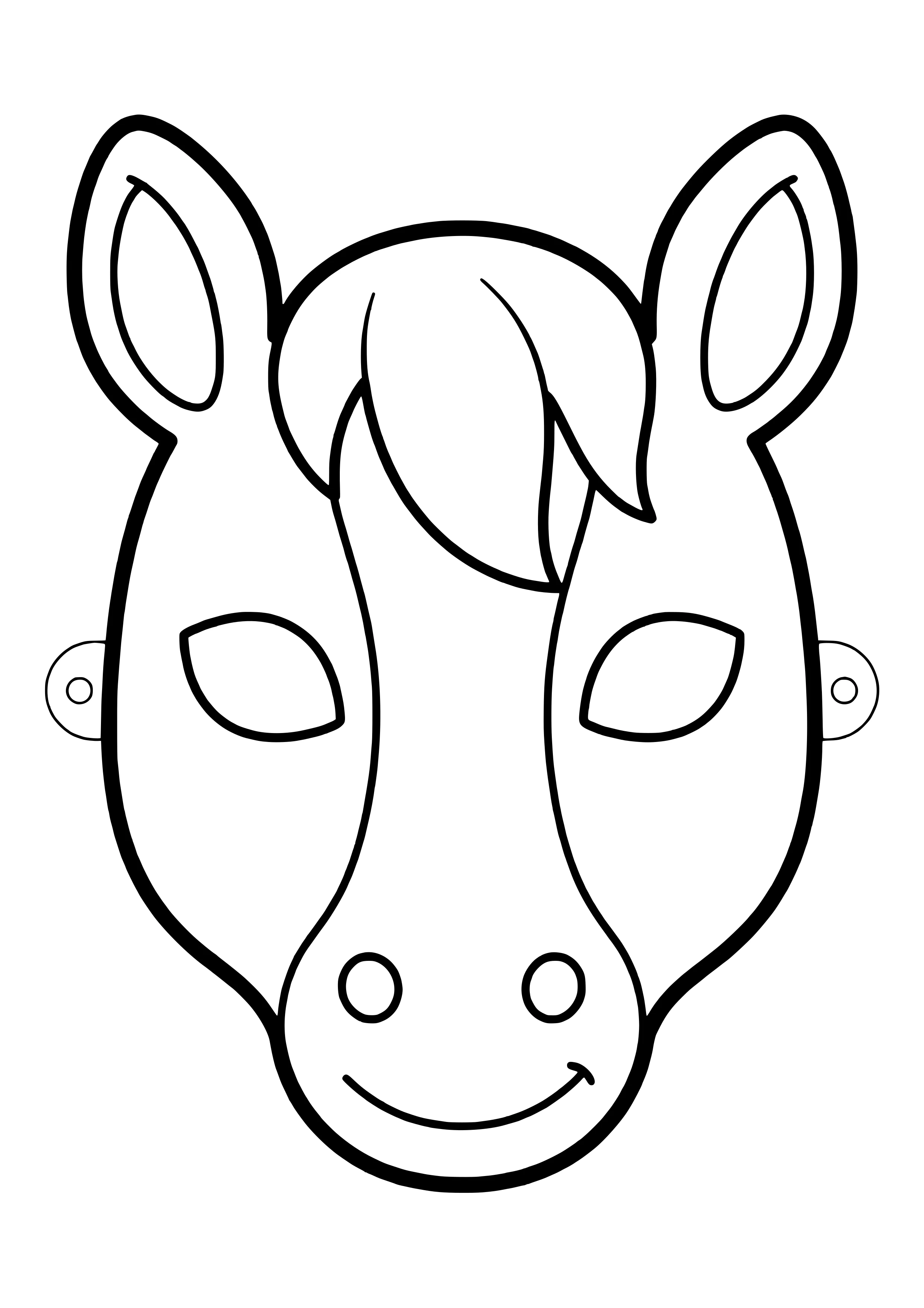 Horse mask with upright ears, a forelock, and a long muzzle, ready to print