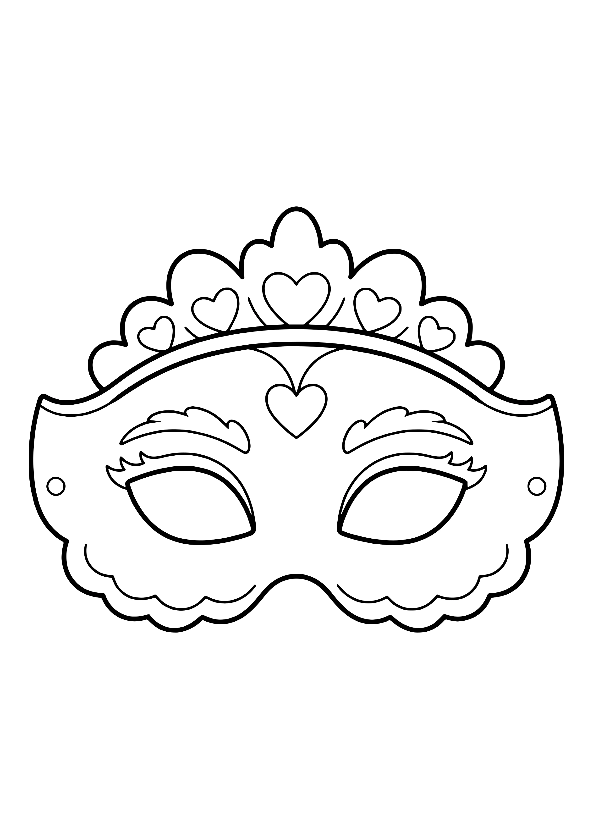 Elegant princess eye mask with a tiara of points and hearts, ready to print