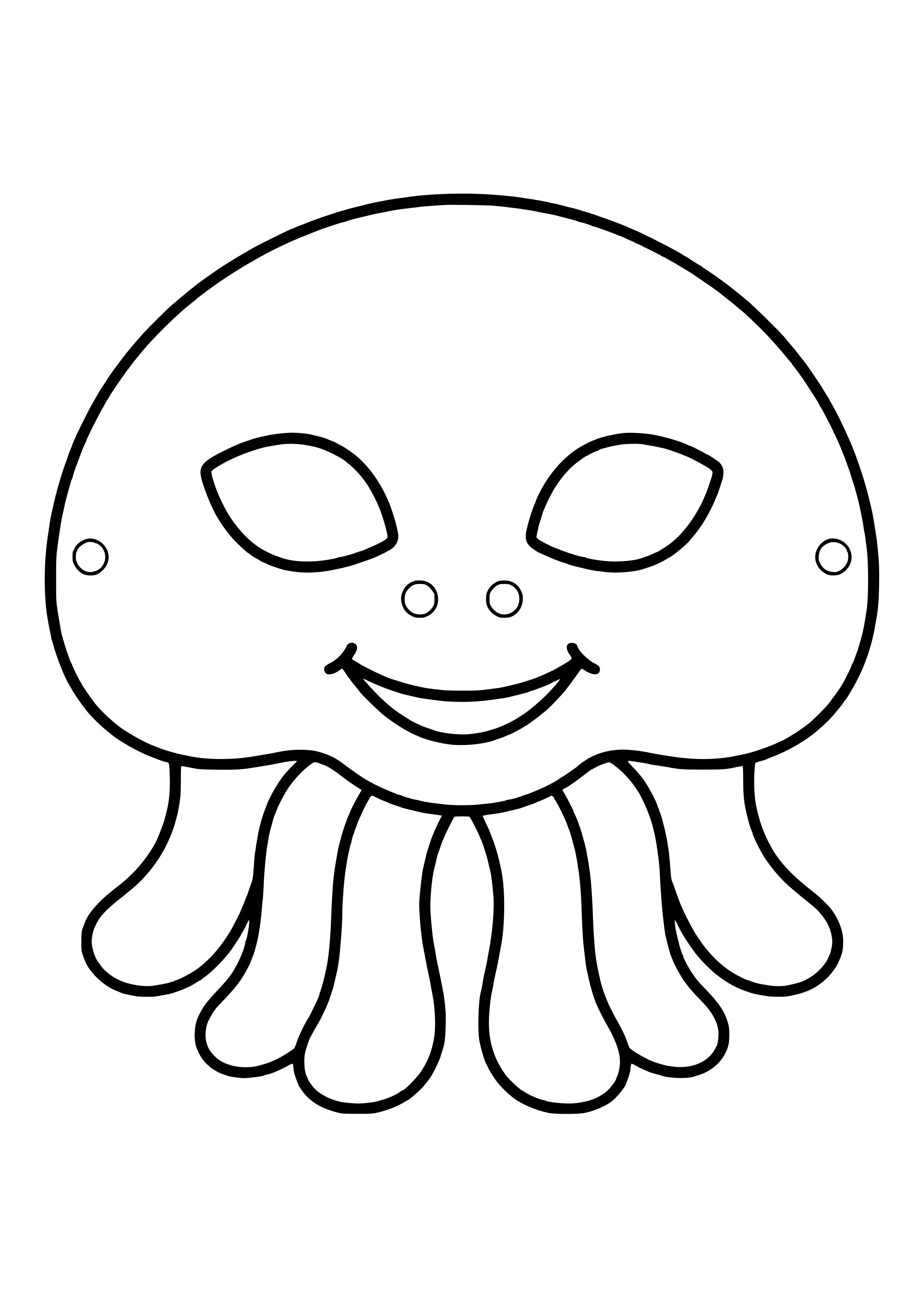 Jellyfish mask with a round bell and wide, wavy tentacles, ready to print