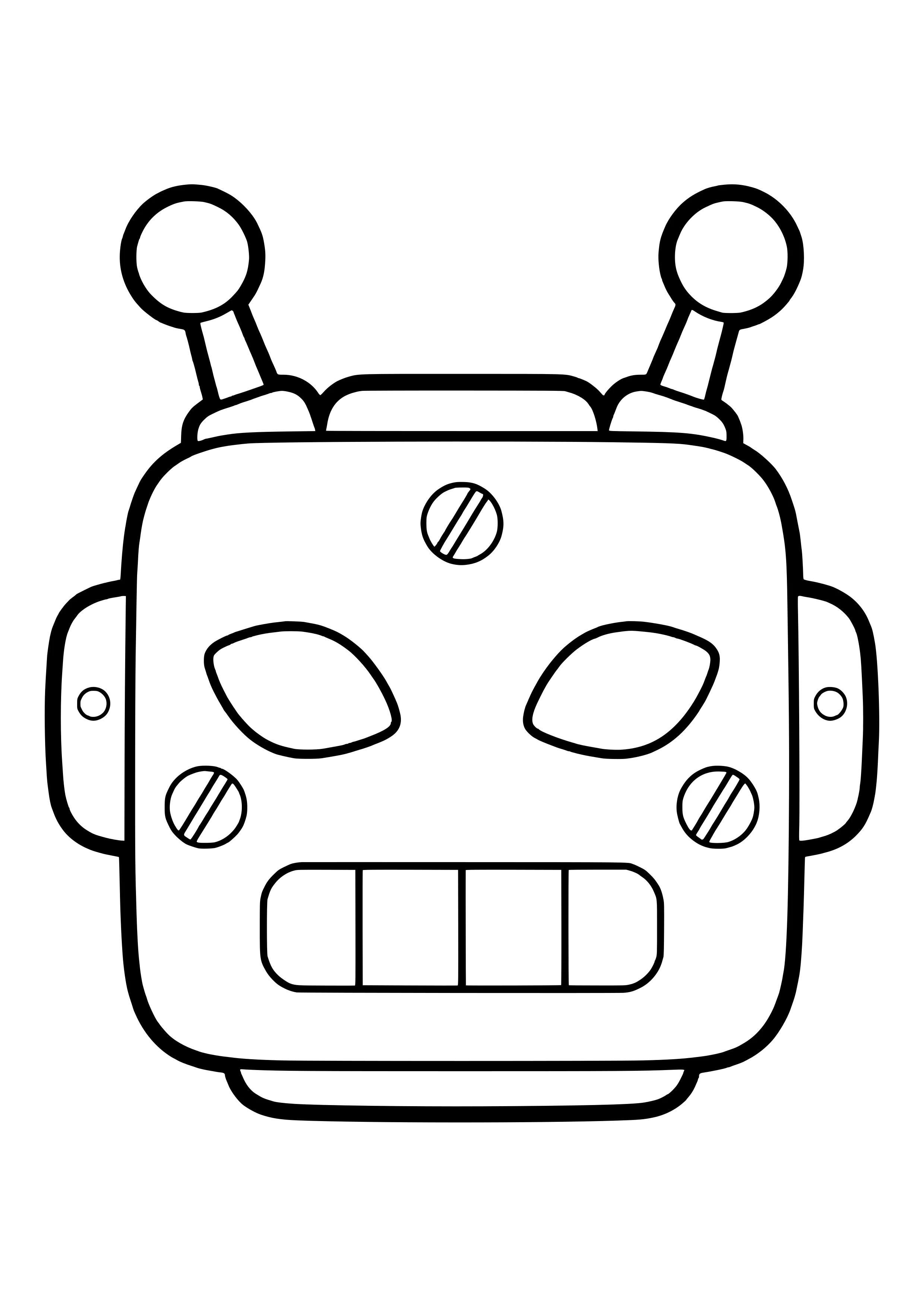 Friendly robot mask made of rectangles with antennas, bolts, and a grid mouth, ready to print