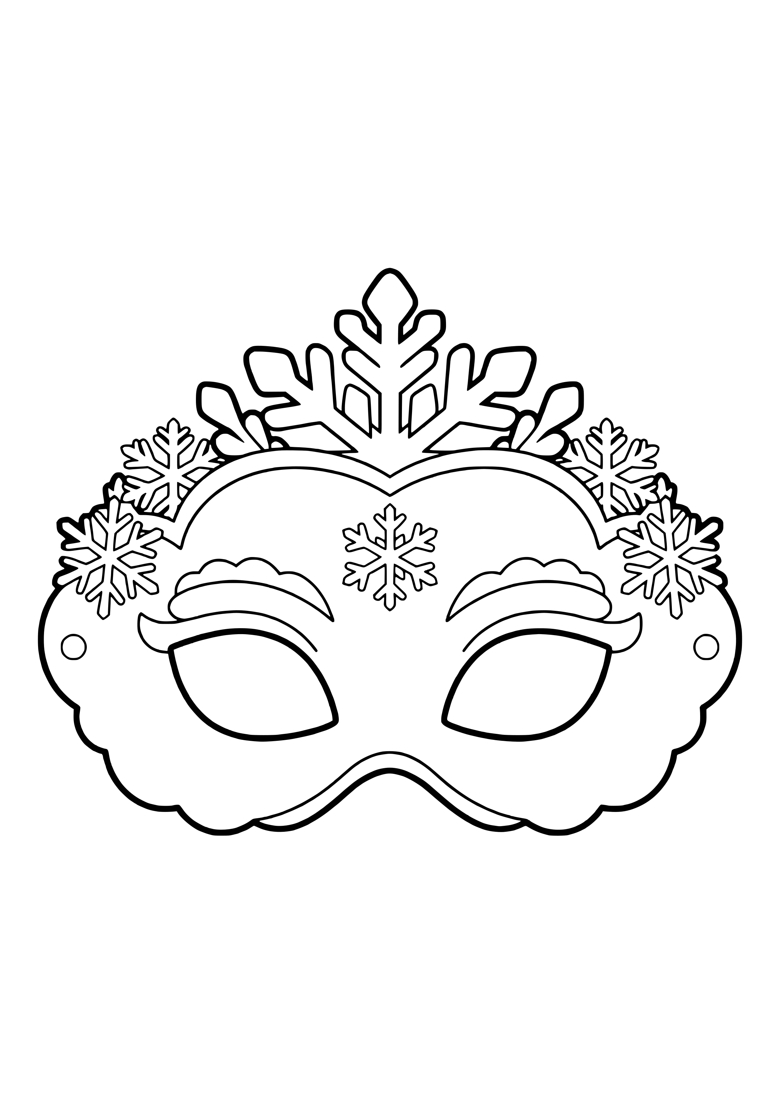 Schneekönigin Augenmaske mit Eiskristall-Krone und Schneeflocken zum Ausdrucken