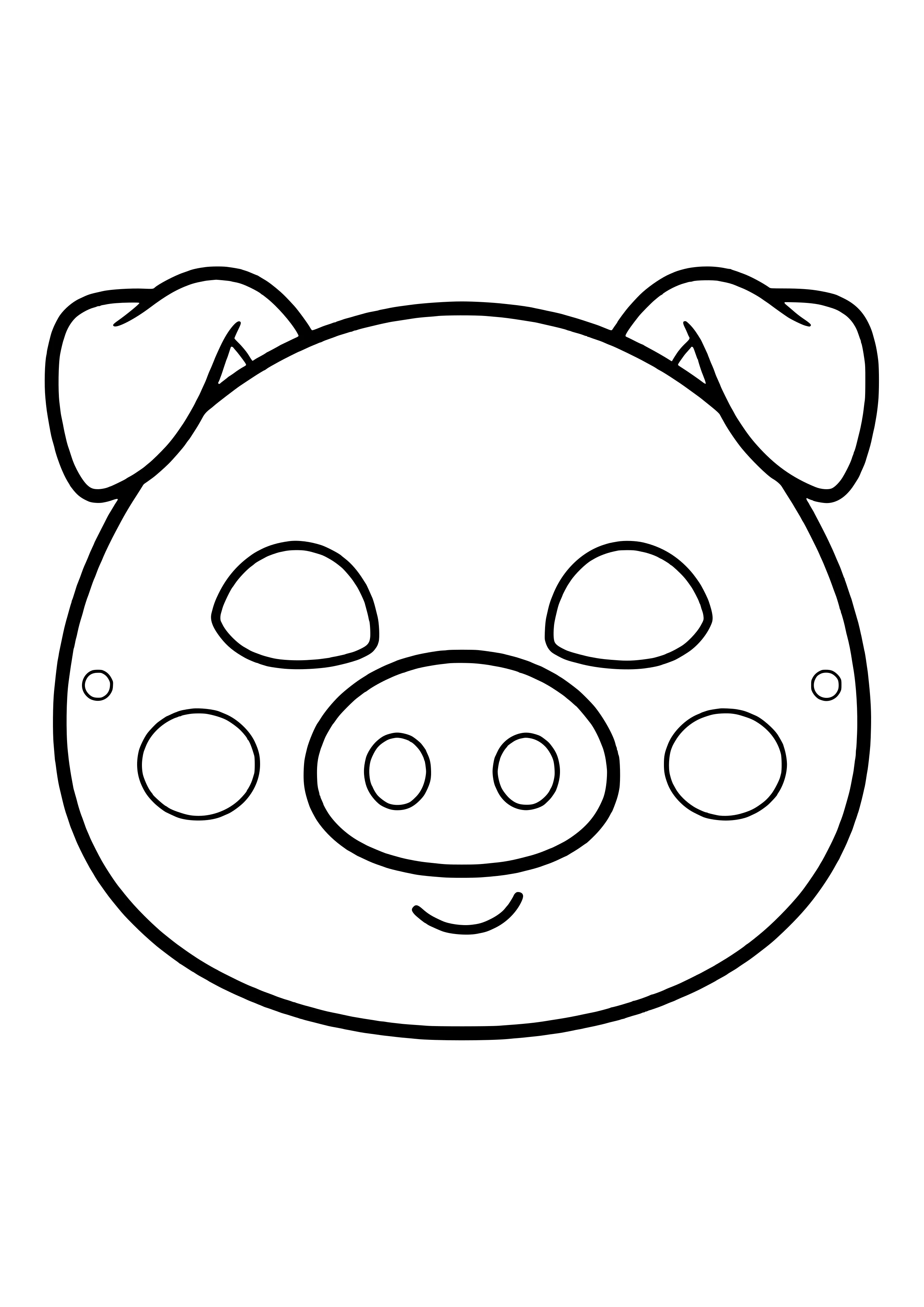 Round pig mask with floppy ears, a big snout, and rosy cheeks, ready to print
