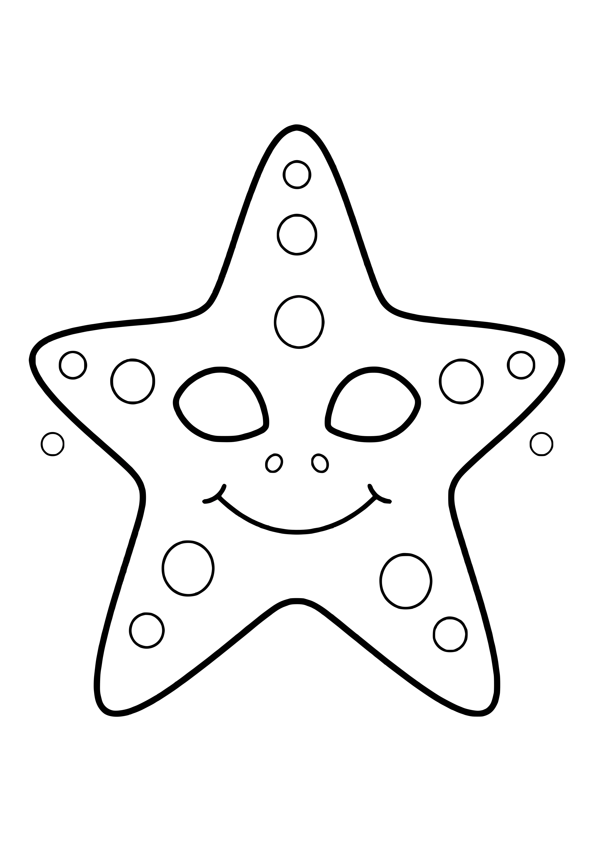 Big five-armed starfish mask with eye holes in the center and large dots, ready to print