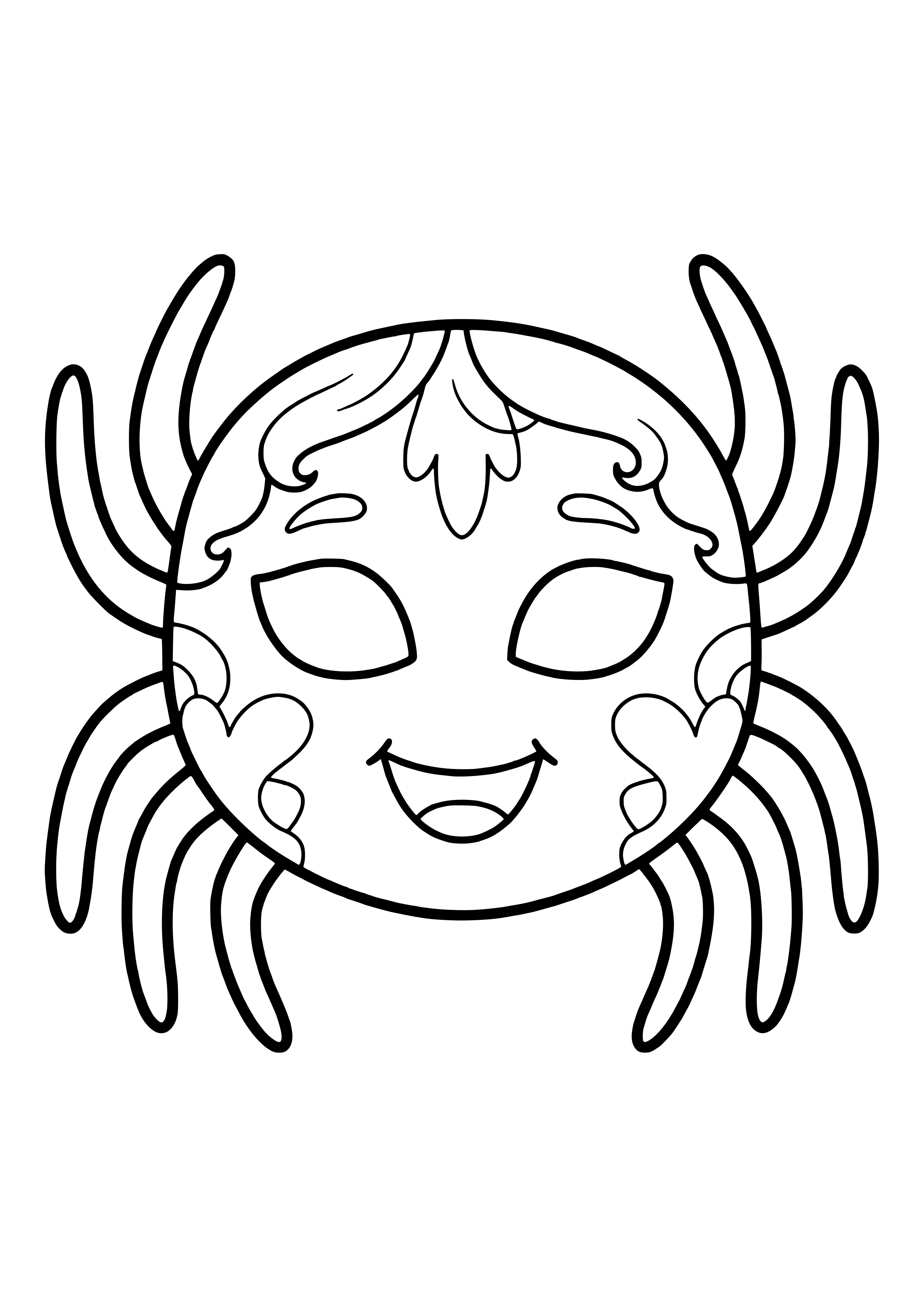 Friendly spider eye mask with eight thick, curved legs, ready to print