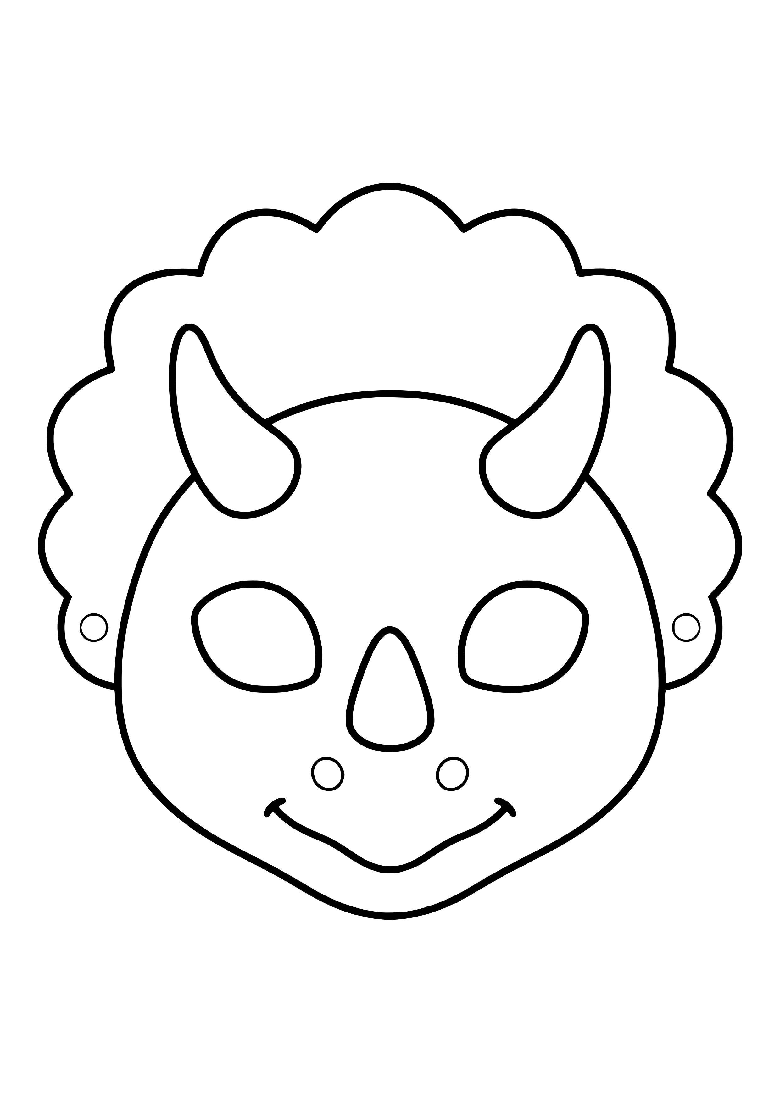 Triceratops Maske mit großem Nackenschild, zwei Stirnhörnern und Nasenhorn zum Ausdrucken