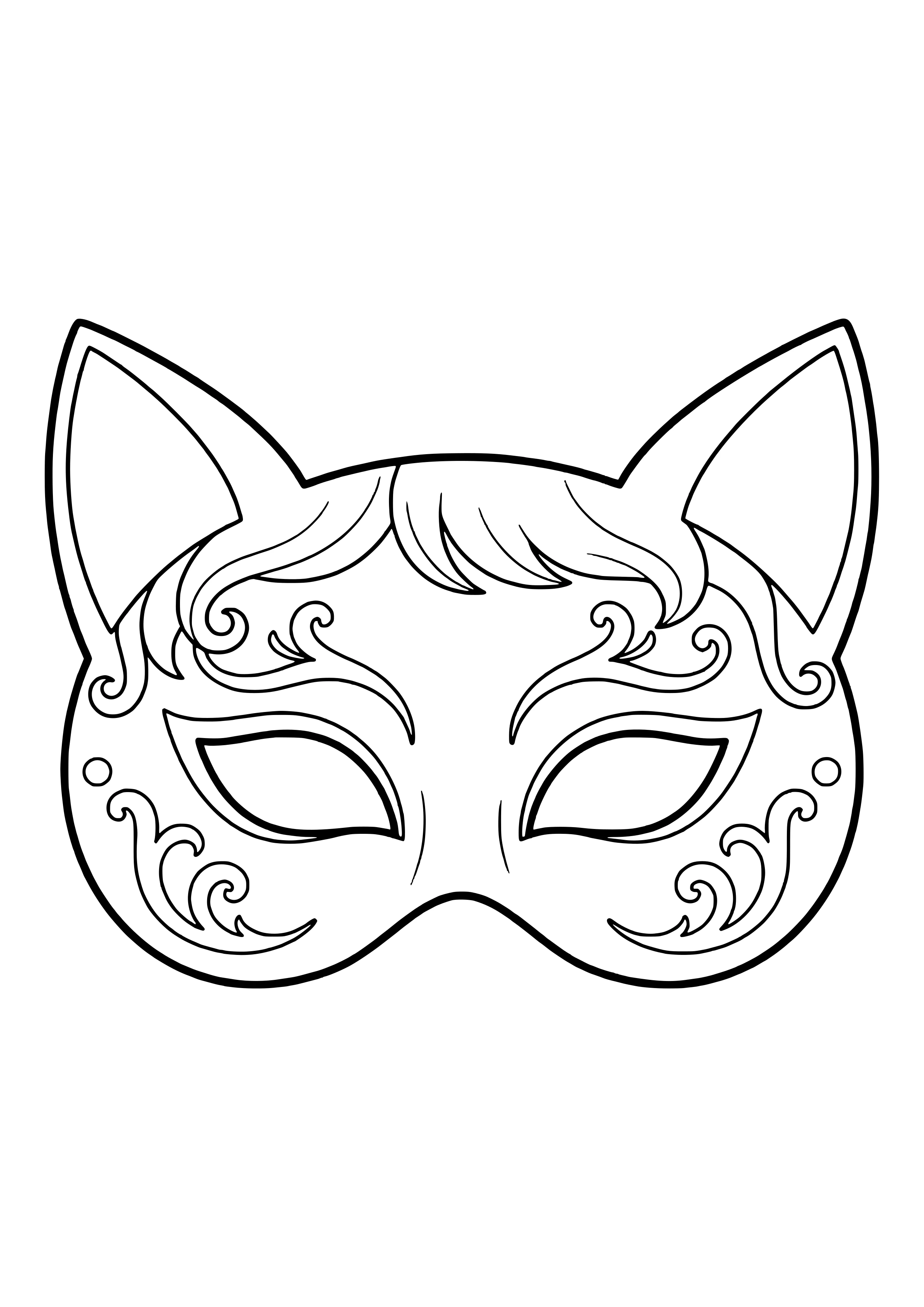 Elegant Venetian cat eye mask with pointed ears and ornaments, ready to print