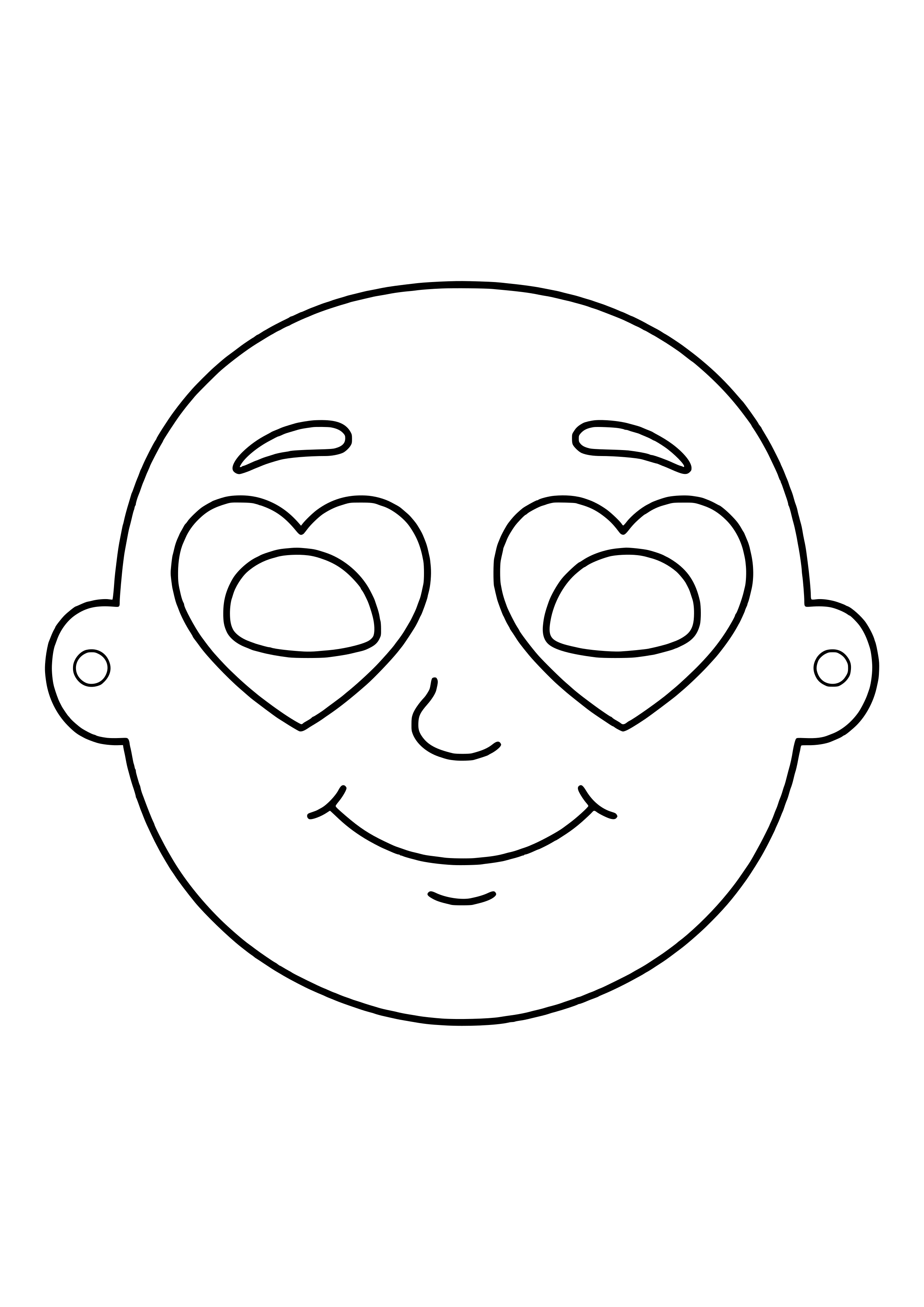 Gefühle-Maske Verliebt mit rundem Kindergesicht, Herzen um die Augen und verträumtem Lächeln zum Ausdrucken
