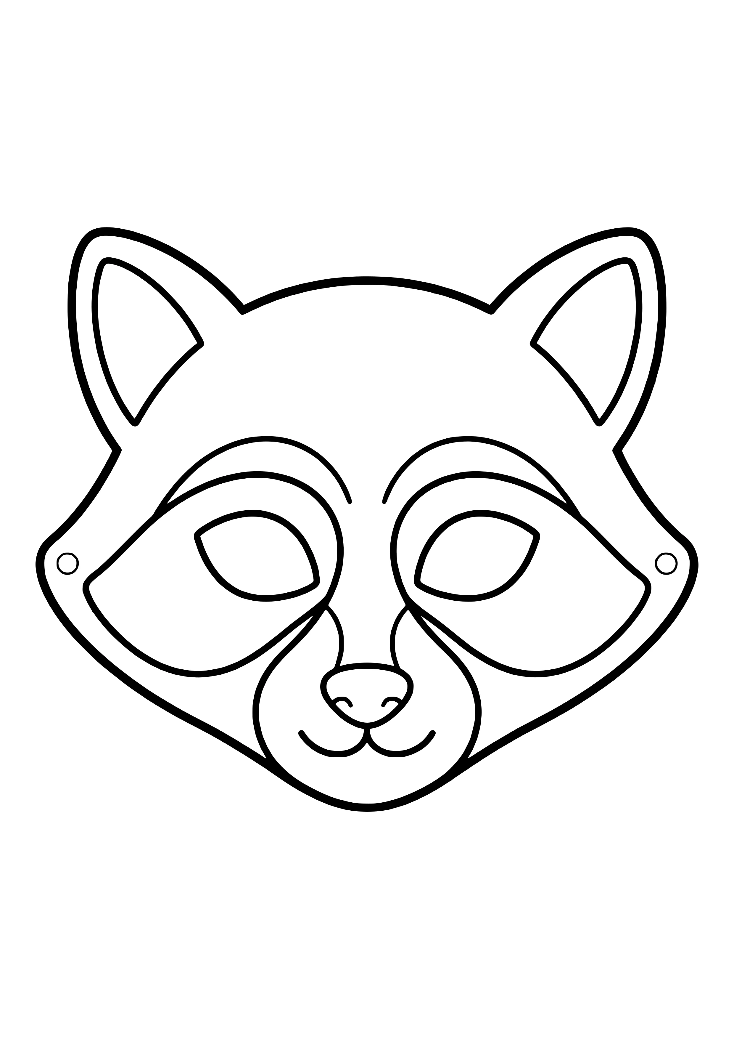 Raccoon mask with pointed ears, a bandit eye patch, and a pointy snout, ready to print