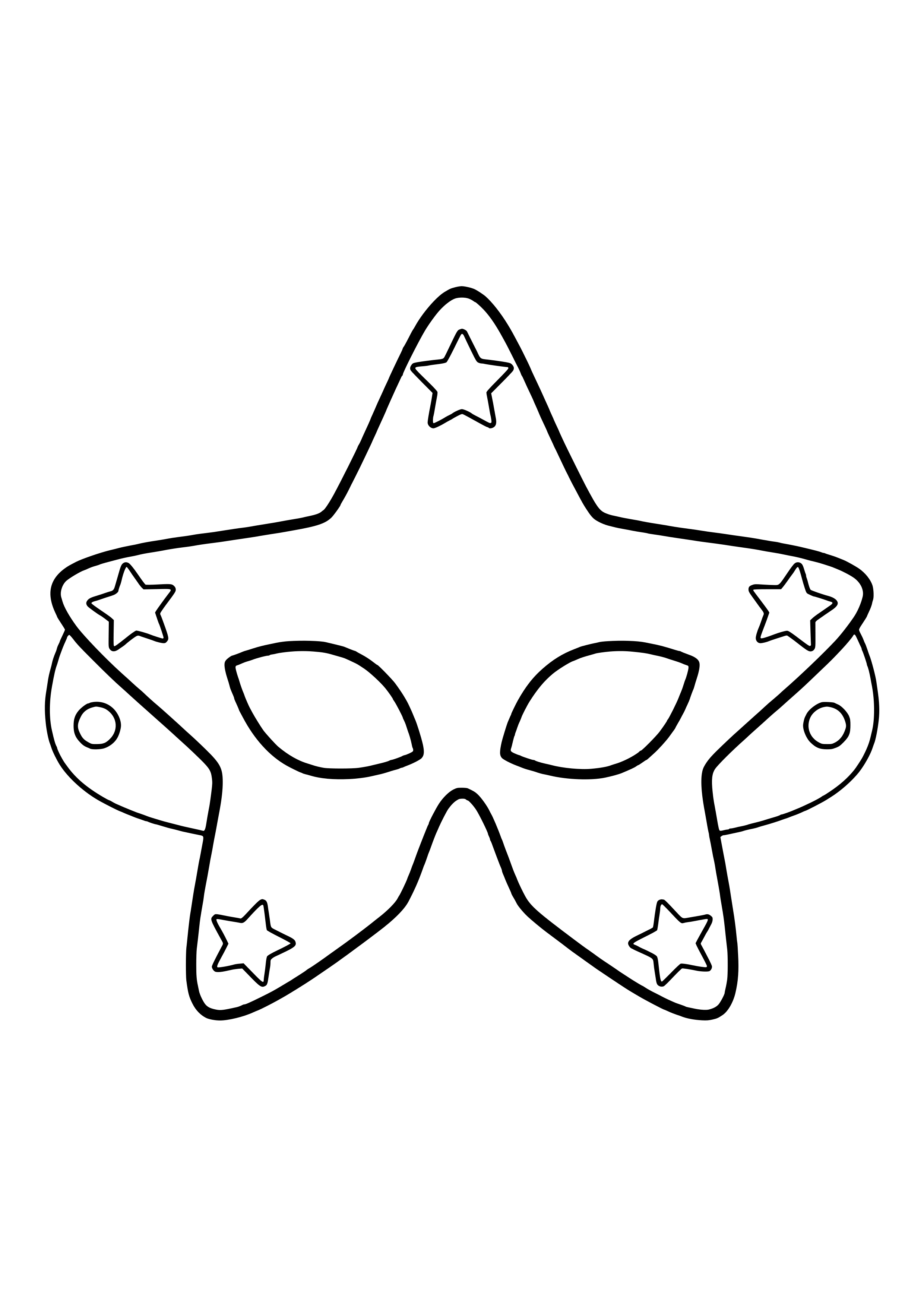 Eye mask shaped like a big five-point star with little stars on the tips, ready to print