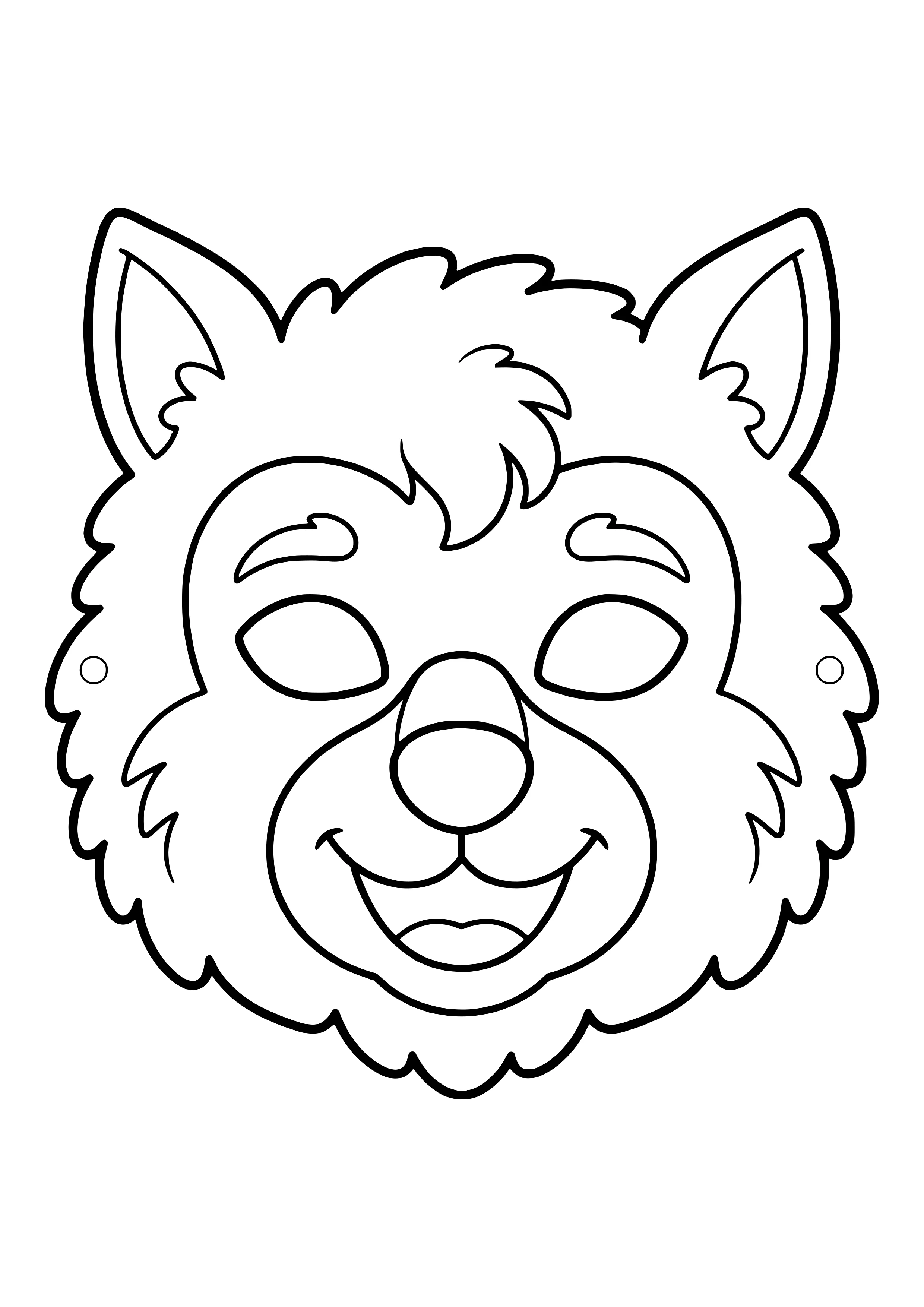 Friendly little werewolf mask with shaggy fur, pointed ears, and a smile, ready to print