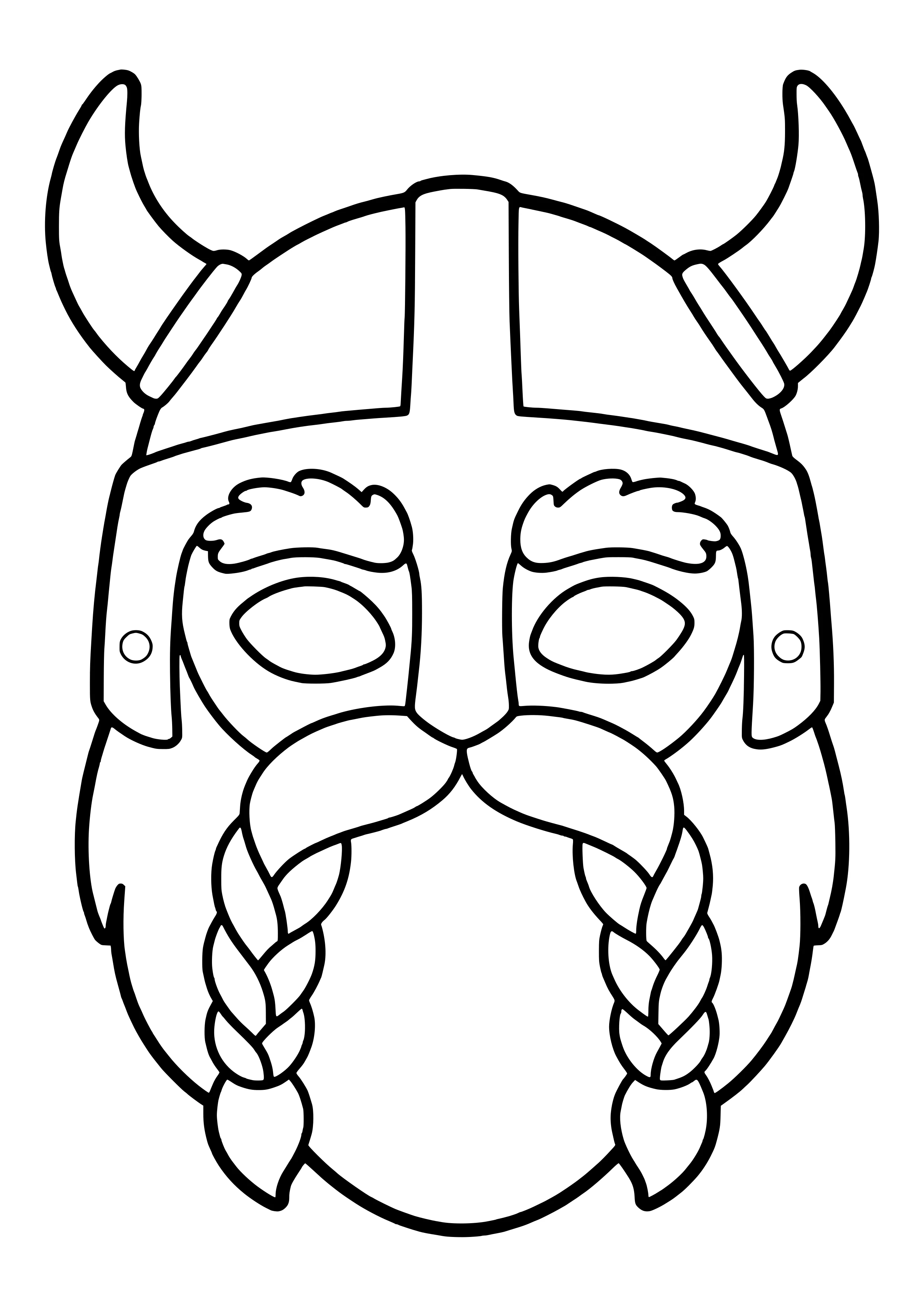 Wikinger Maske mit Hörnerhelm, buschigen Brauen und Zopfbart zum Ausdrucken