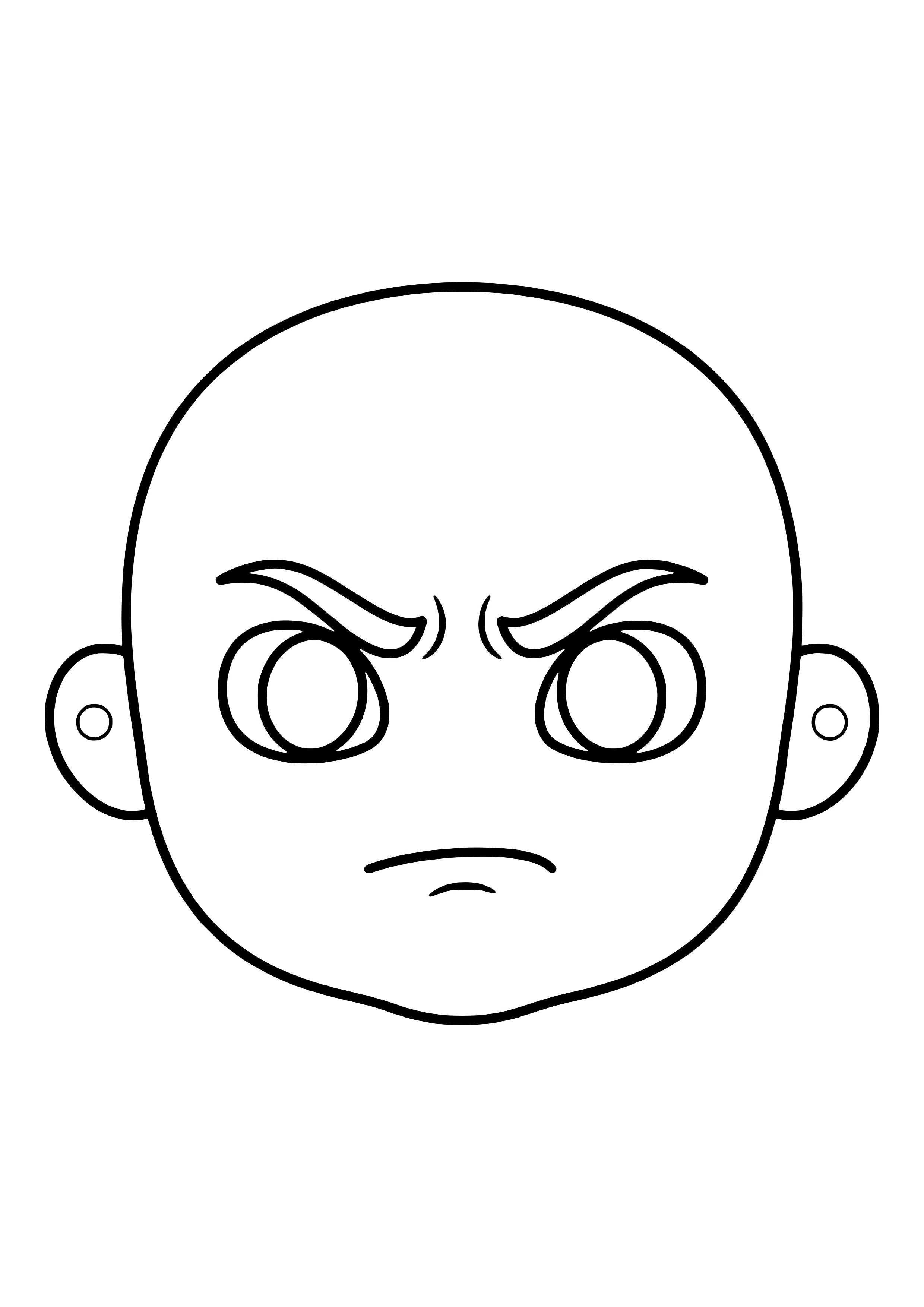 Angry feelings mask with a round child's face, furrowed brows, and pressed lips, ready to print